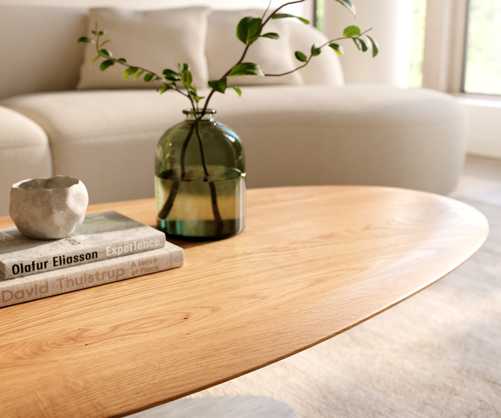 Couchtisch Edge Oval 140x75 cm Eiche Natur Runde Kante Vibany Edelstahl gebürstet 5