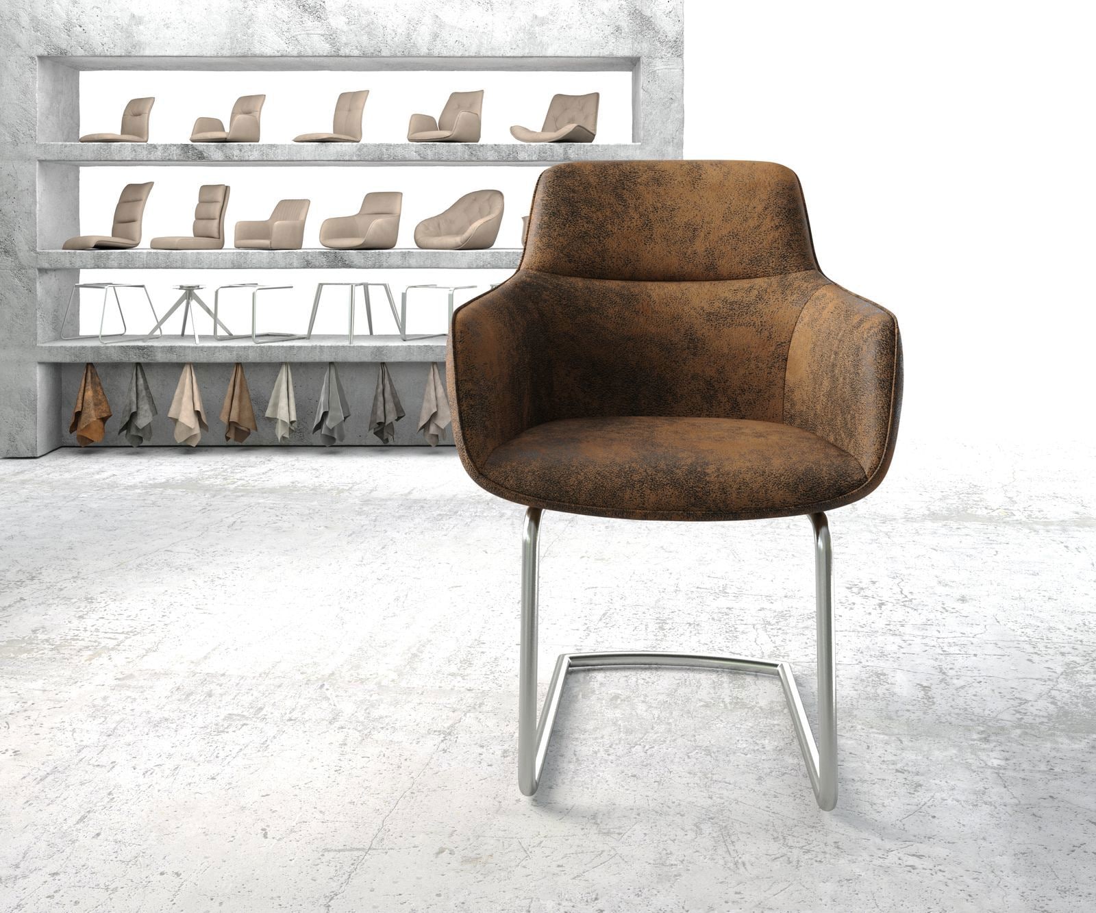 Schwingstuhl Pejo-Flex Braun Antik Freischwinger rund Edelstahl 1 Schwingstuhl Pejo-Flex Braun Antik Freischwinger rund Edelstahl 1