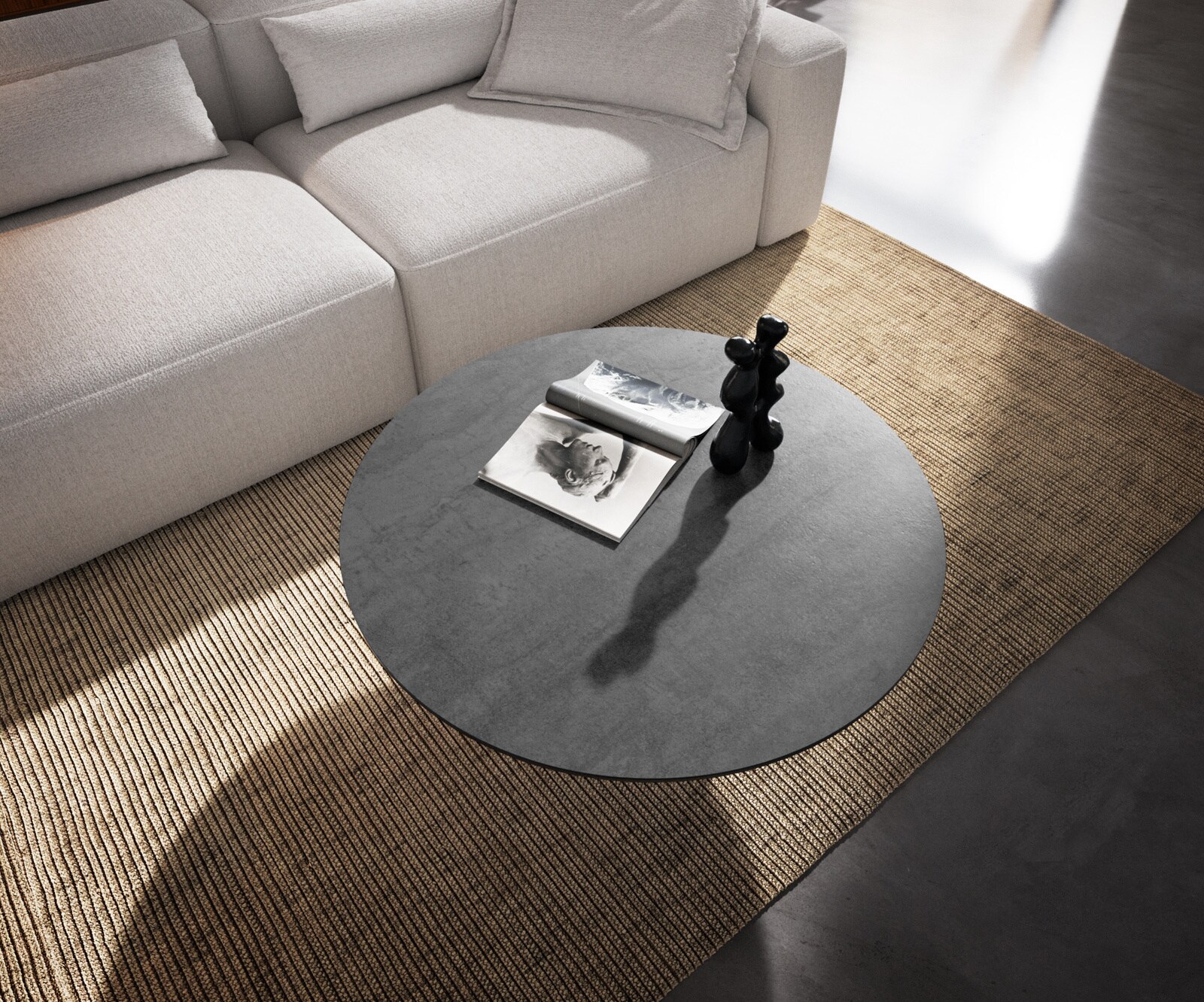 Couchtisch Edge Rund 90x90 cm Keramik Beton Grau Trive Metall Schwarz 3