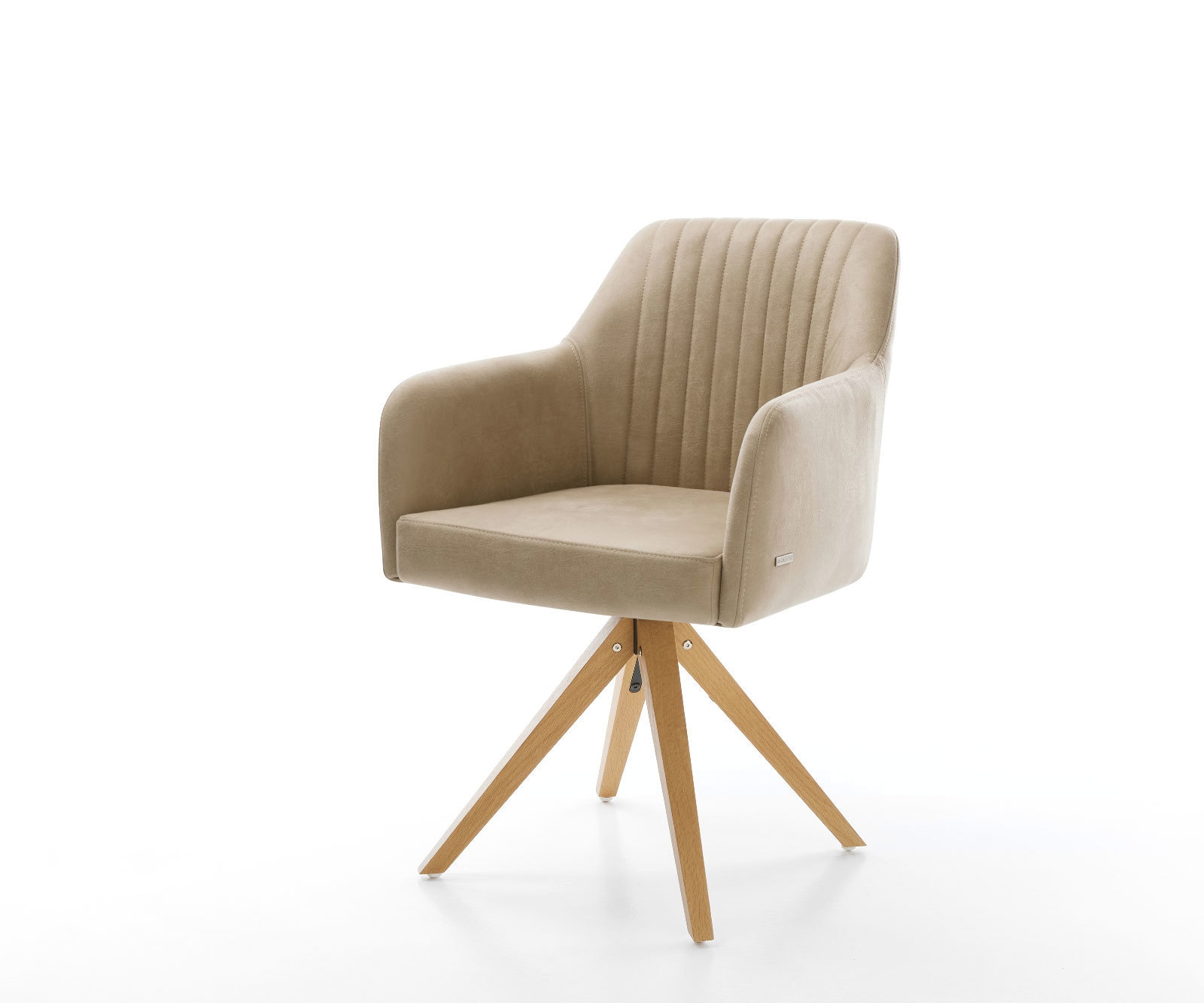 Esszimmerstuhl Greg-Flex Mikrofaser Beige Vintage Holzgestell kantig Natur 360° drehbar Taschenfederkern