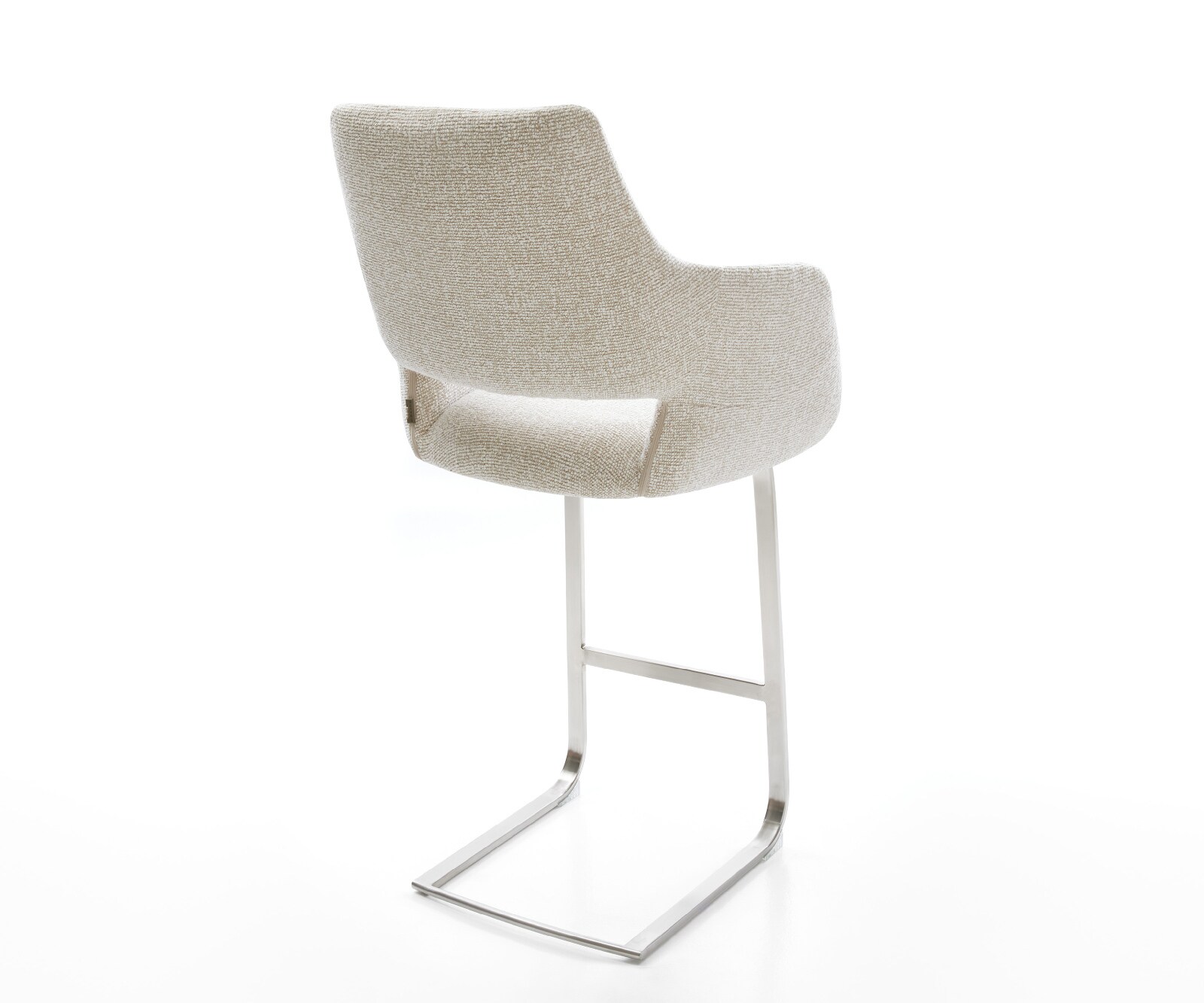 Barstuhl Yago-Flex Webstoff Soft Beige Freischwinger Flach Edelstahl Silberfarben Taschenfederkern 4