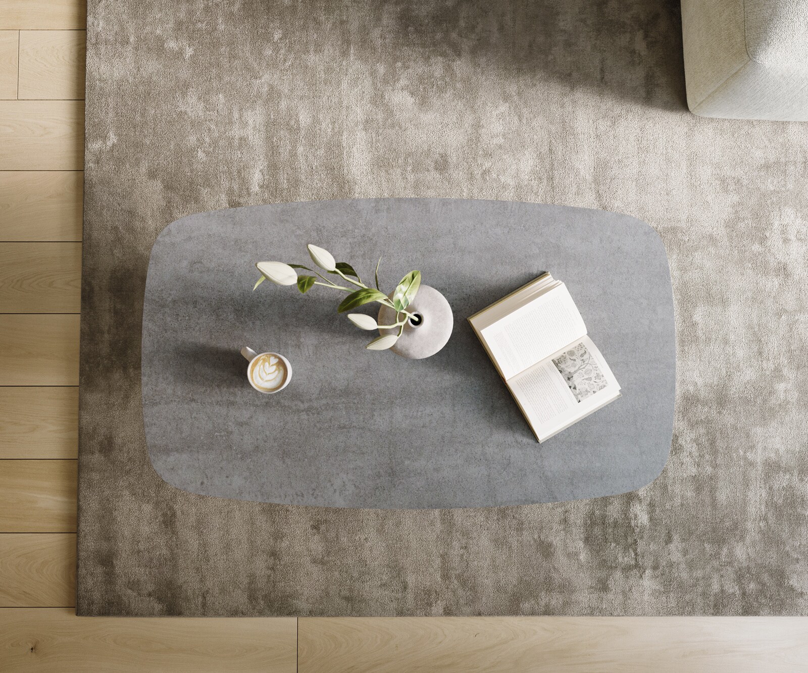 Couchtisch Edge Boot 120x70 cm Keramik Beton Grau Conis Metall Schwarz 3