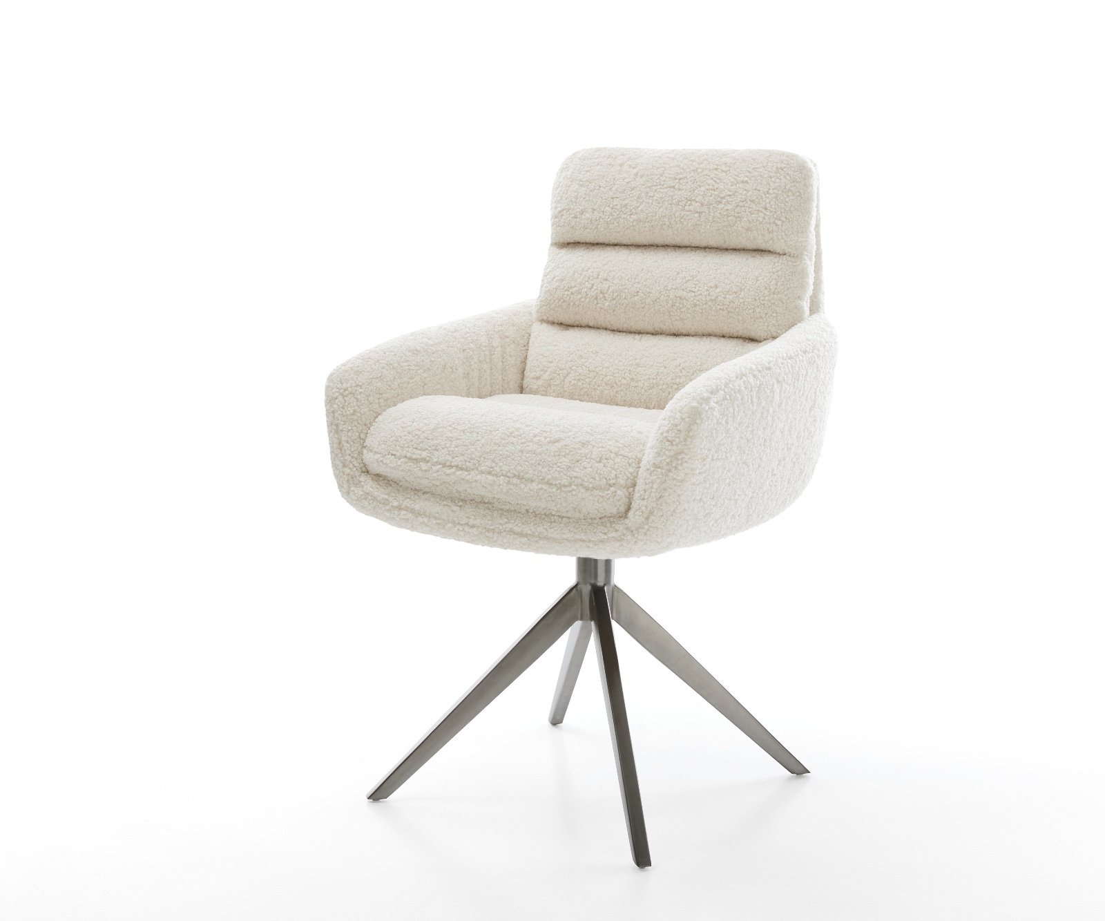 Drehstuhl Abelia-Flex mit Armlehnen Teddystoff Beige Kreuzgestell breit Graphit 360° drehbar Wippfunktion