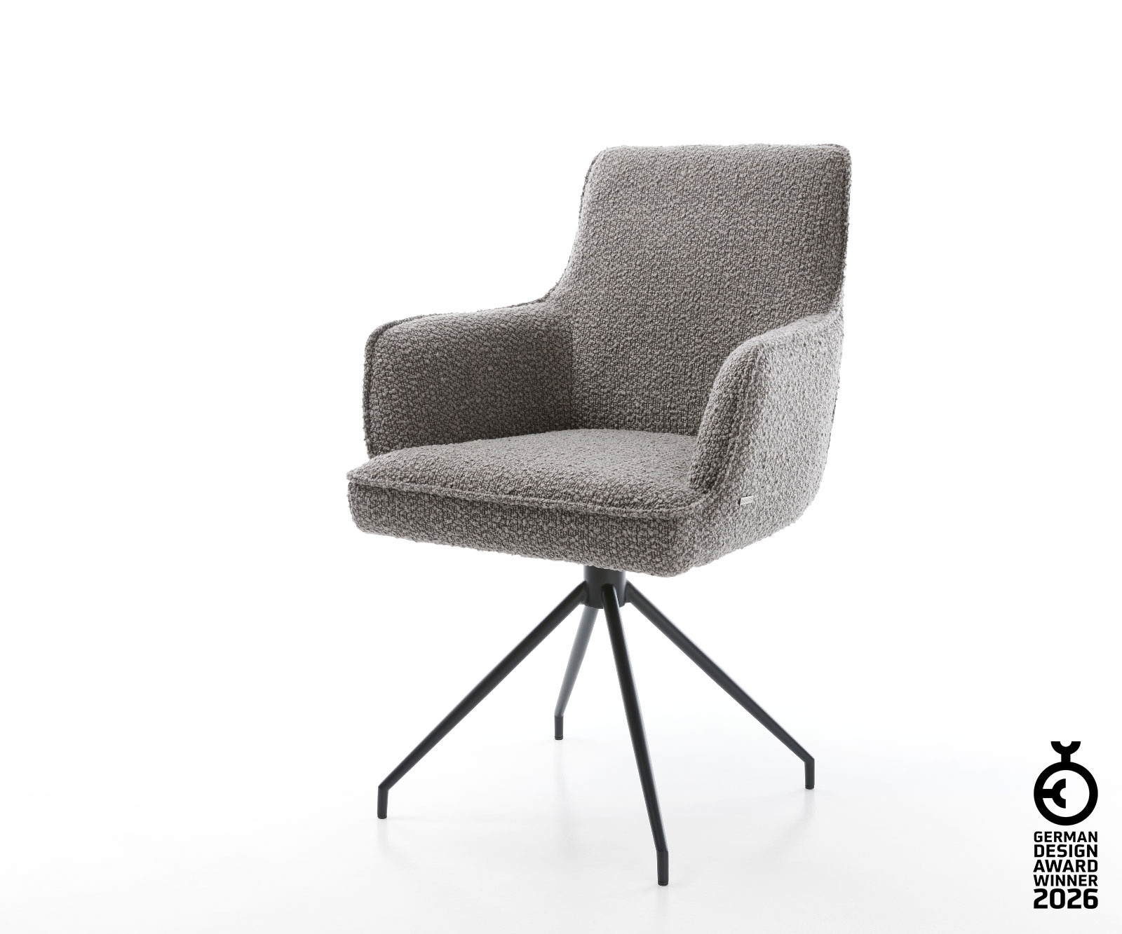 Drehstuhl Heira-Flex mit Armlehnen Bouclé Silbergrau Kreuzgestell konisch S günstig online kaufen