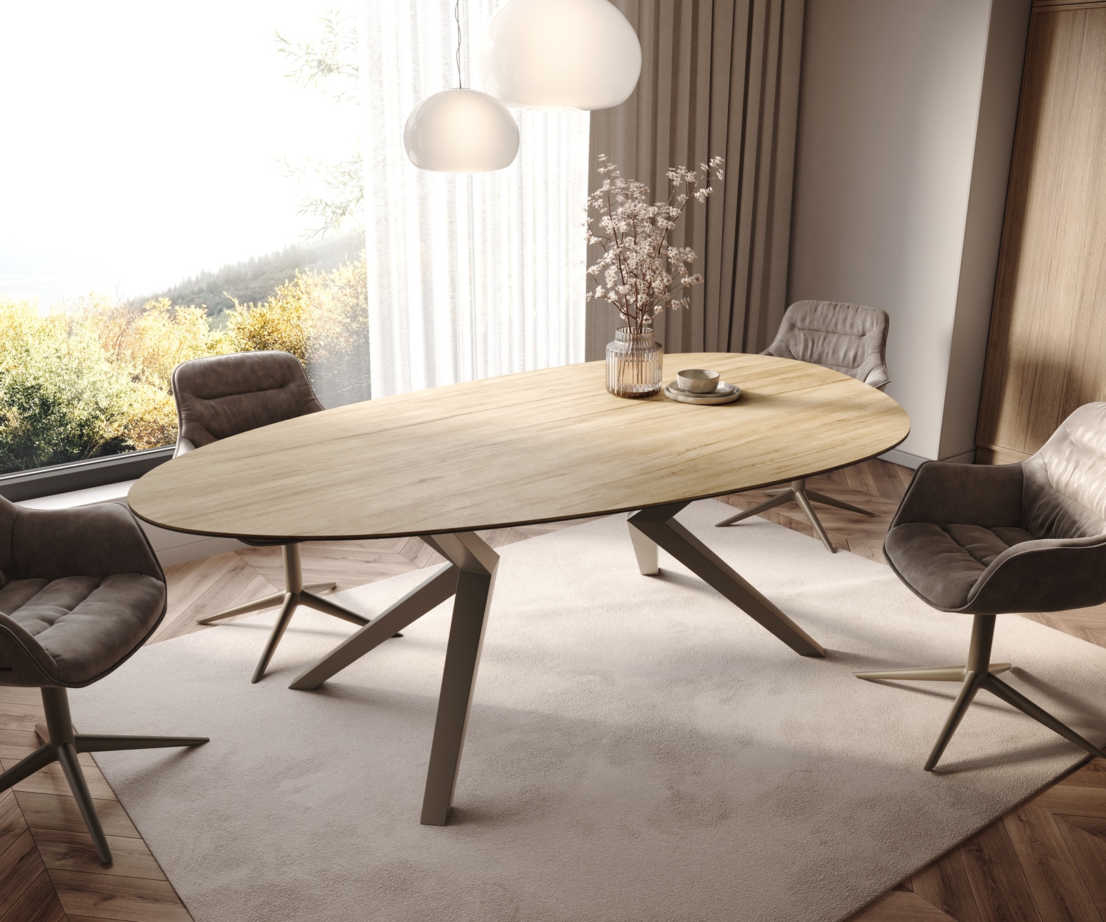 Esstisch Edge Oval 220x120 Keramik Laminam® Sabbia Eichefarbig Zenthara kan günstig online kaufen