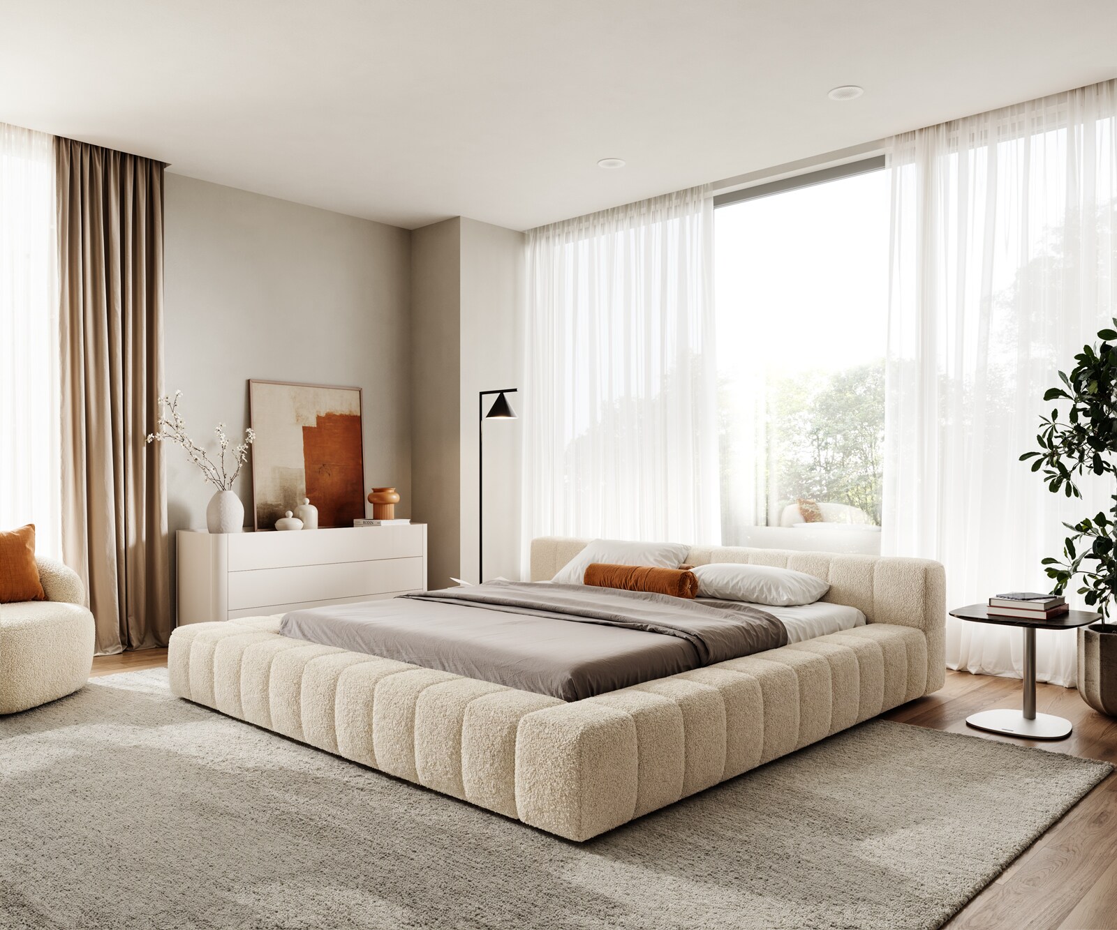 Polsterbettgestell Espazio 180x200 cm Teddystoff Beige 1