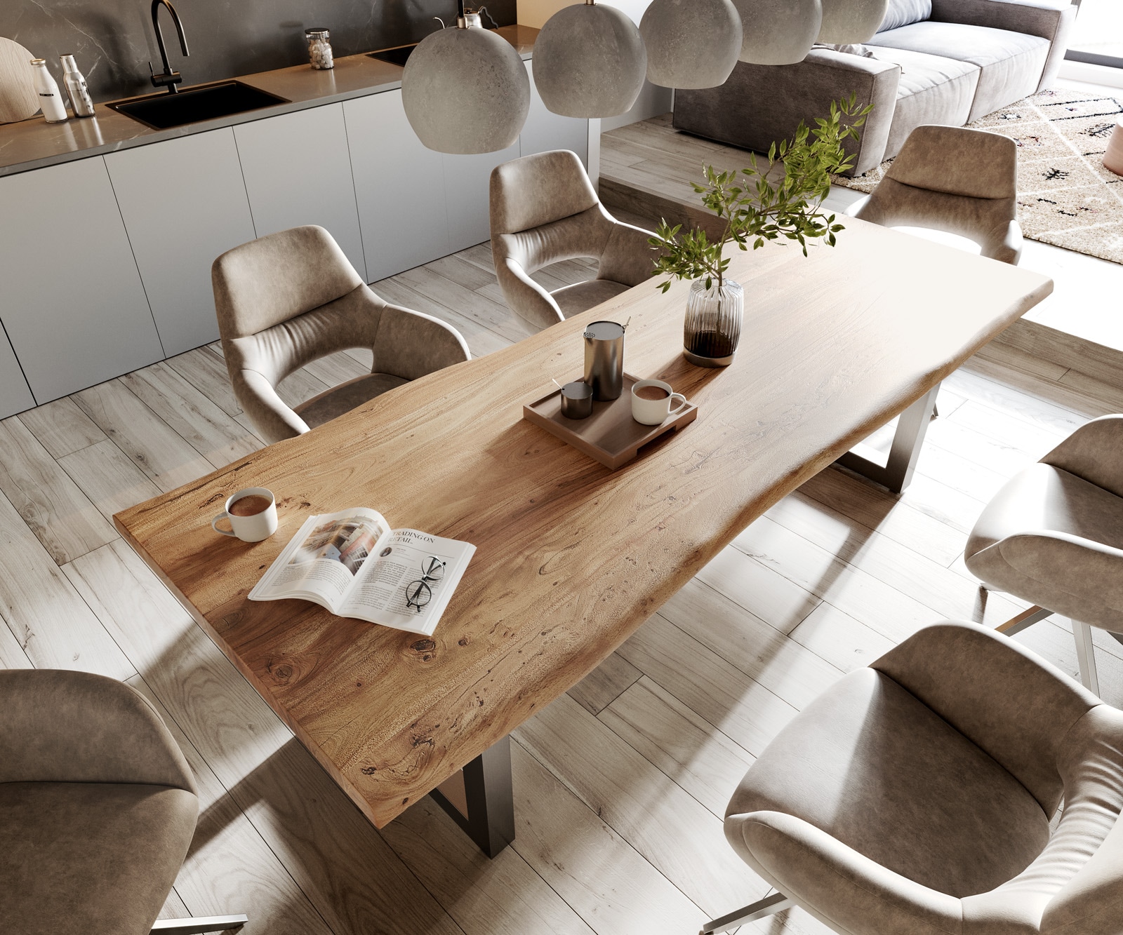 Esstisch Edge 260x100 XL Akazie Natur Edelstahl Breit Live-Edge 3 Esstisch Edge 260x100 XL Akazie Natur Edelstahl Breit Live-Edge 3