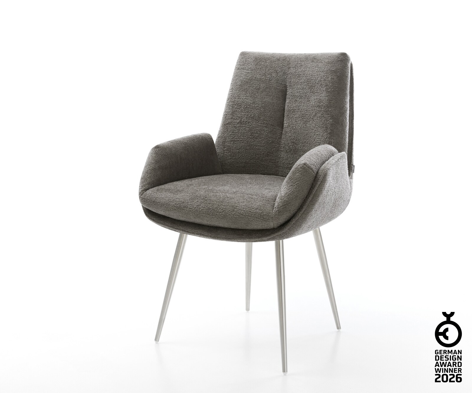 Esszimmerstuhl Clea-Flex Bouclé Soft Schlamm 4-Fuß konisch Edelstahl günstig online kaufen