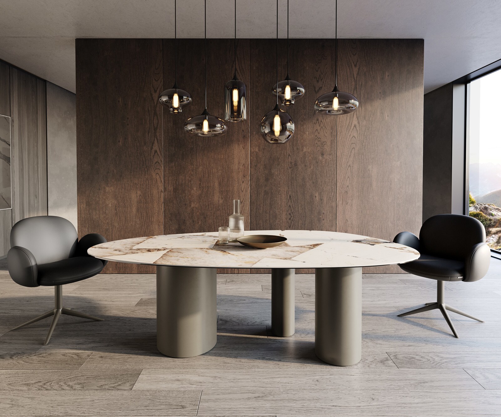 Esstisch Edge Oval 220x120 Keramik Iris FMG Patagonia Lappato Troa Metall Effektfinish Titan 1