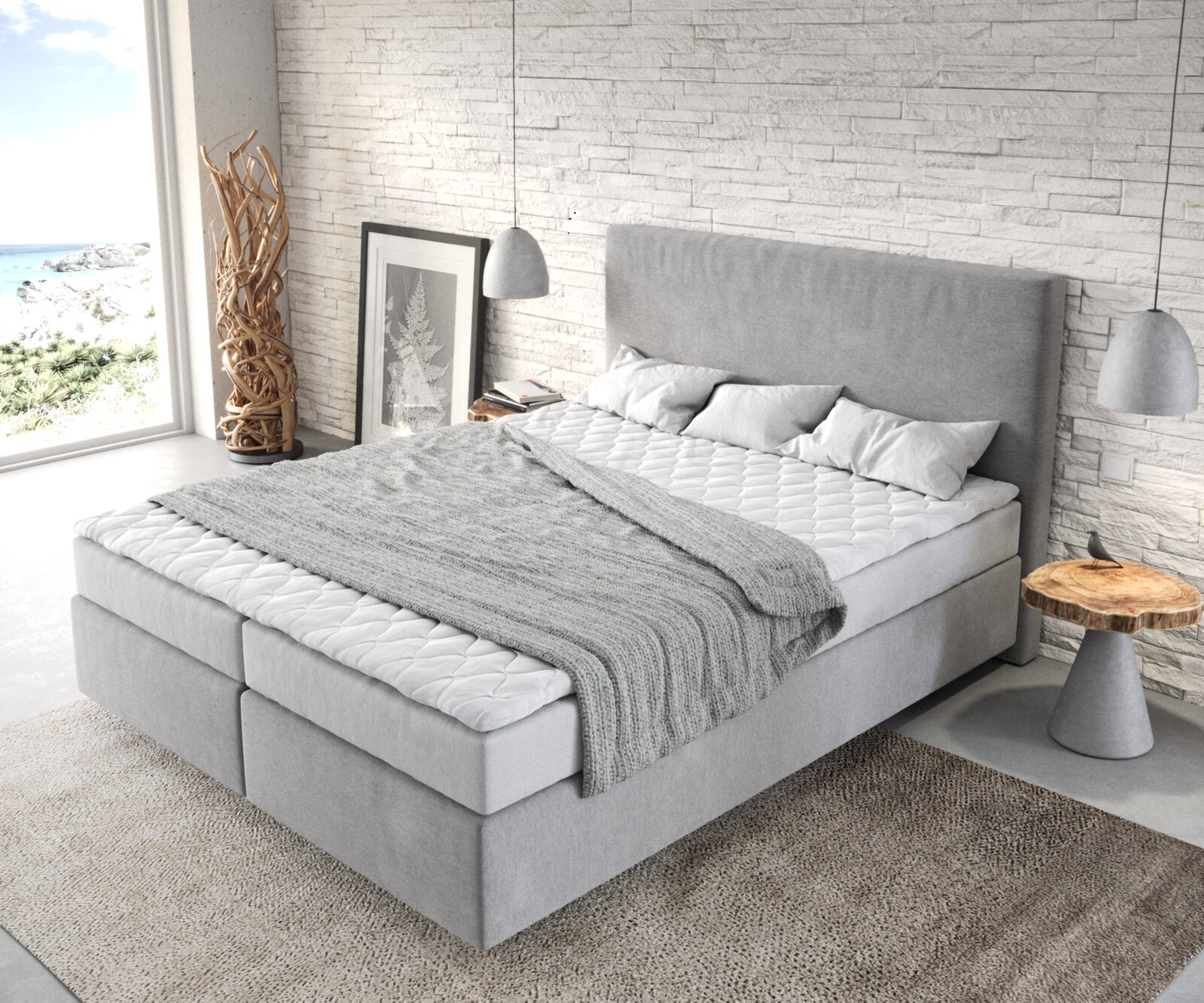 Boxspringbett Dream-Well 160x200 cm Mikrofaser Grau mit Matratze und Topper 3