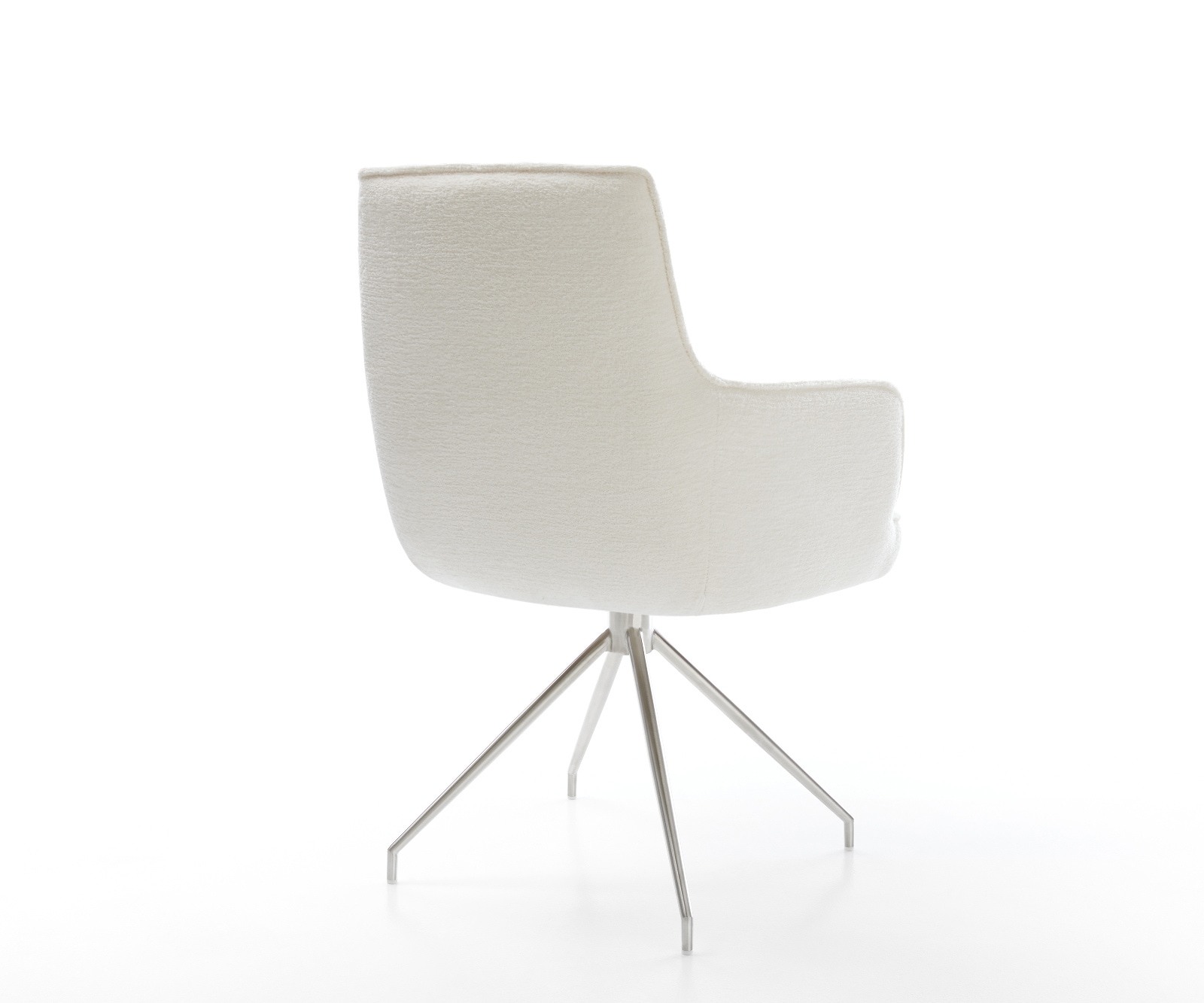 Esszimmerstuhl Heira-Flex mit Armlehnen Bouclé Soft Beige Kreuzgestell konisch Edelstahl Taschenfederkern 4