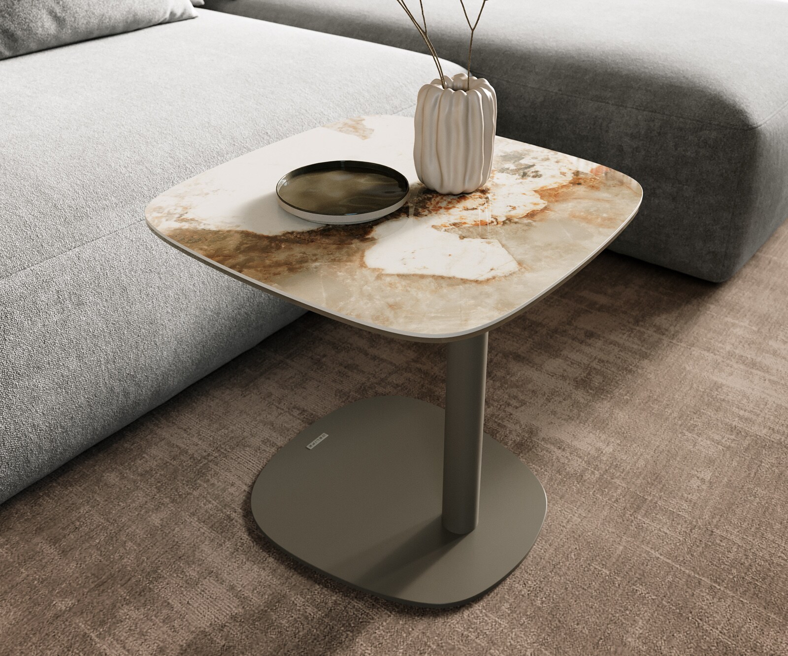 Couchtisch Edge Boot 50x50 cm Keramik Minas Melange Eleny Metall Effektfinish Titan 7