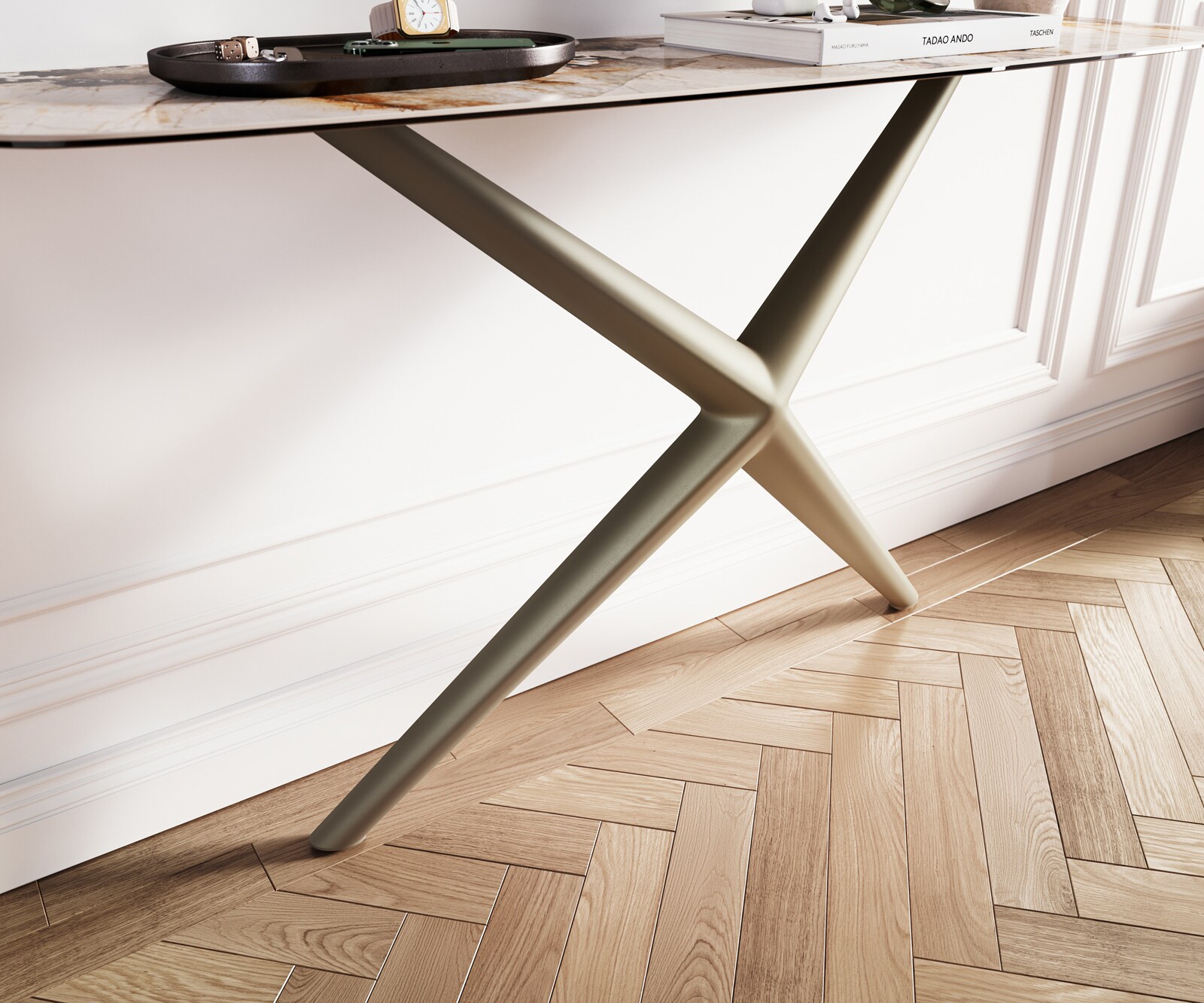 Konsolentisch Edge Boot 140x40 cm Keramik Patagonia Poliert Estelo Metall Effektfinish Titan 5