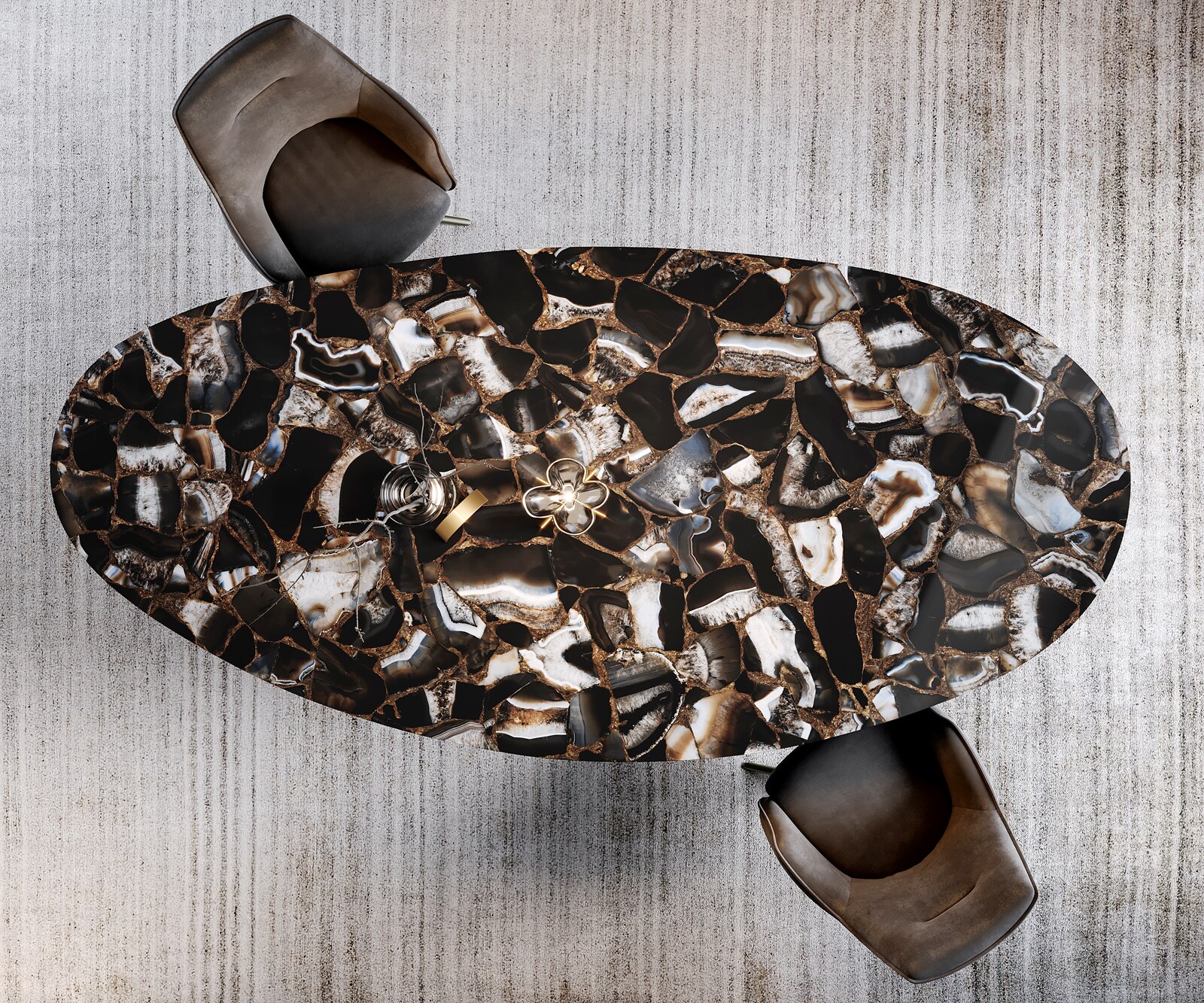 Esstisch Edge Oval 280x130 Keramik Iris FMG Agatablack Troa Metall Effektfinish Titan 7