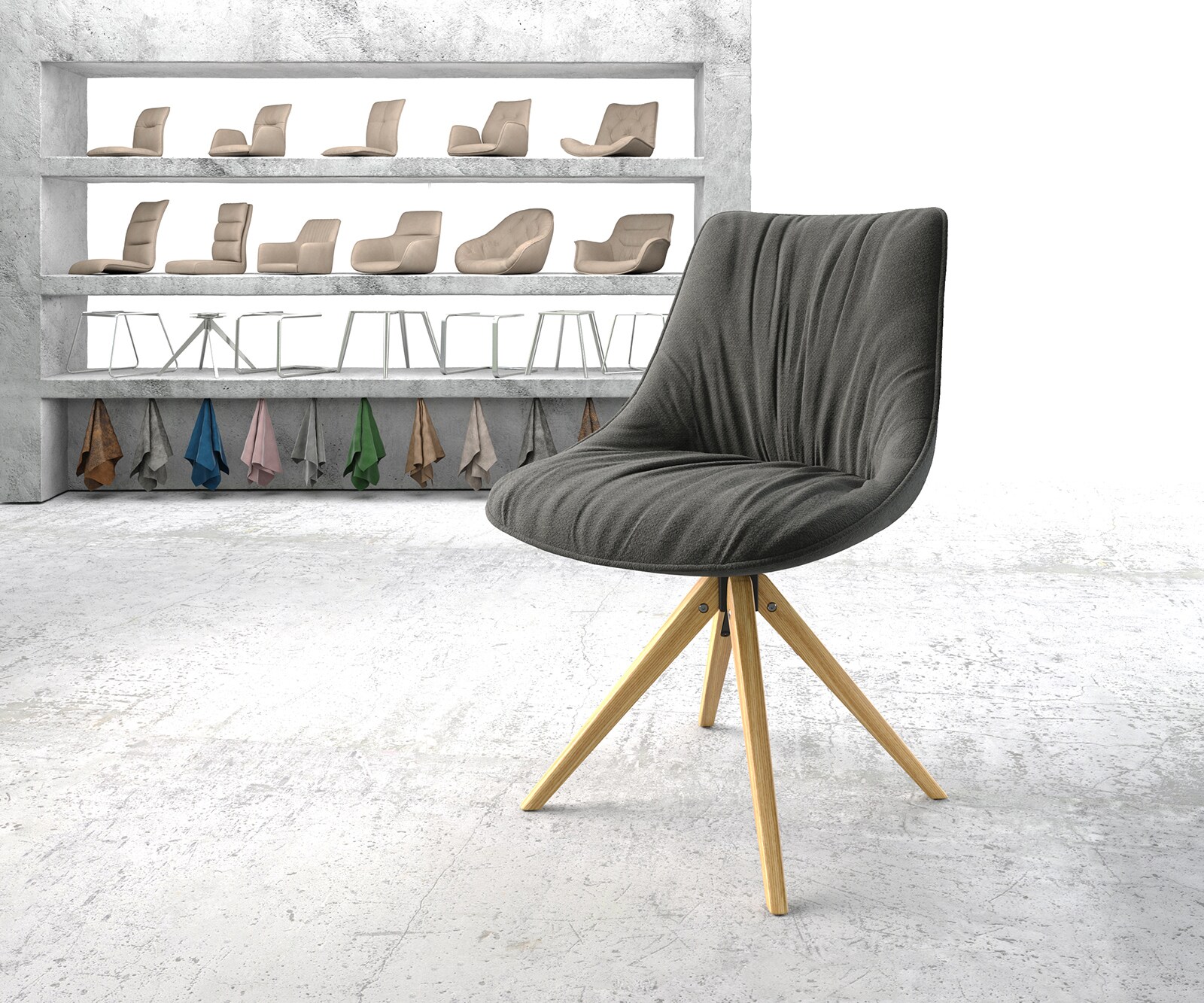 Drehstuhl Elda-Flex Strukturstoff Anthrazit Holzgestell kantig Natur 180° d günstig online kaufen