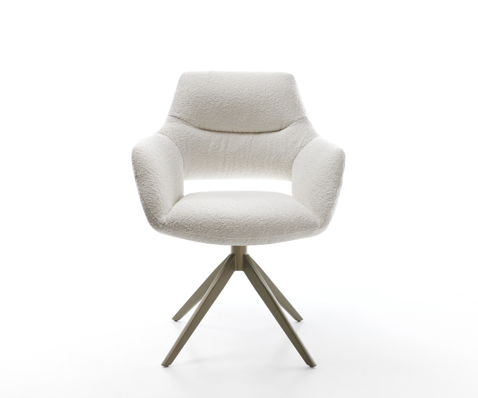 Drehstuhl Yago-Flex mit Armlehnen Bouclé Creme-Weiß Kreuzgestell breit Effektfinish Titan 360° drehbar Wippfunktion Taschenfederkern 1