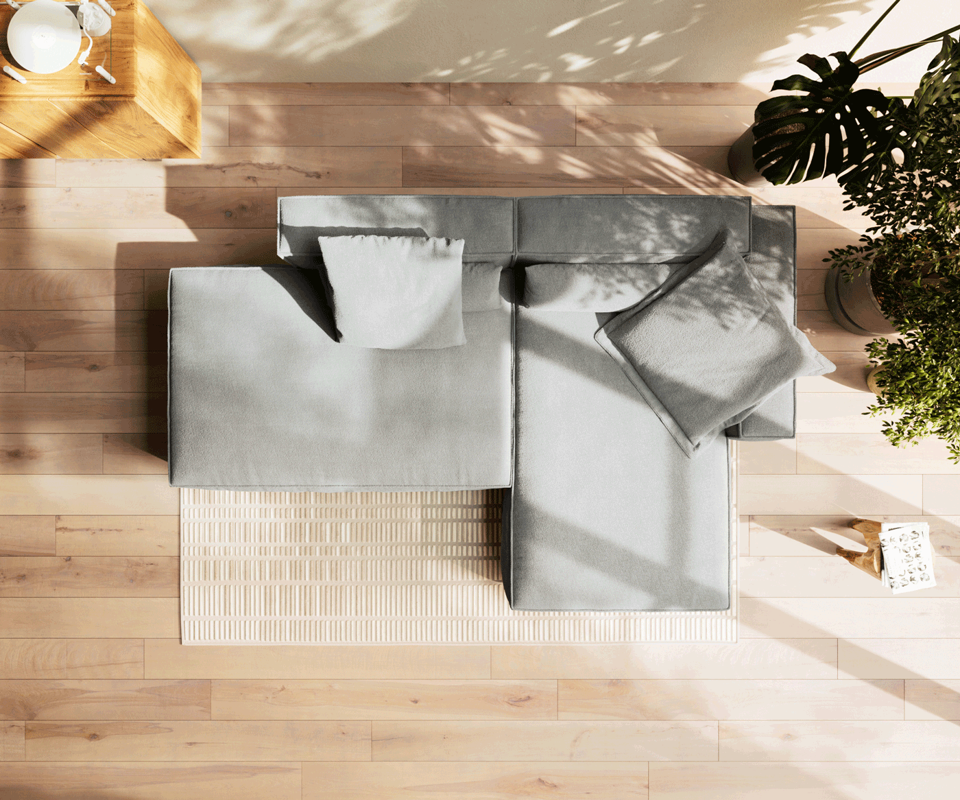 Ecksofa Freestyle 310x200 cm Strukturstoff Soft Grau Kedernaht 5