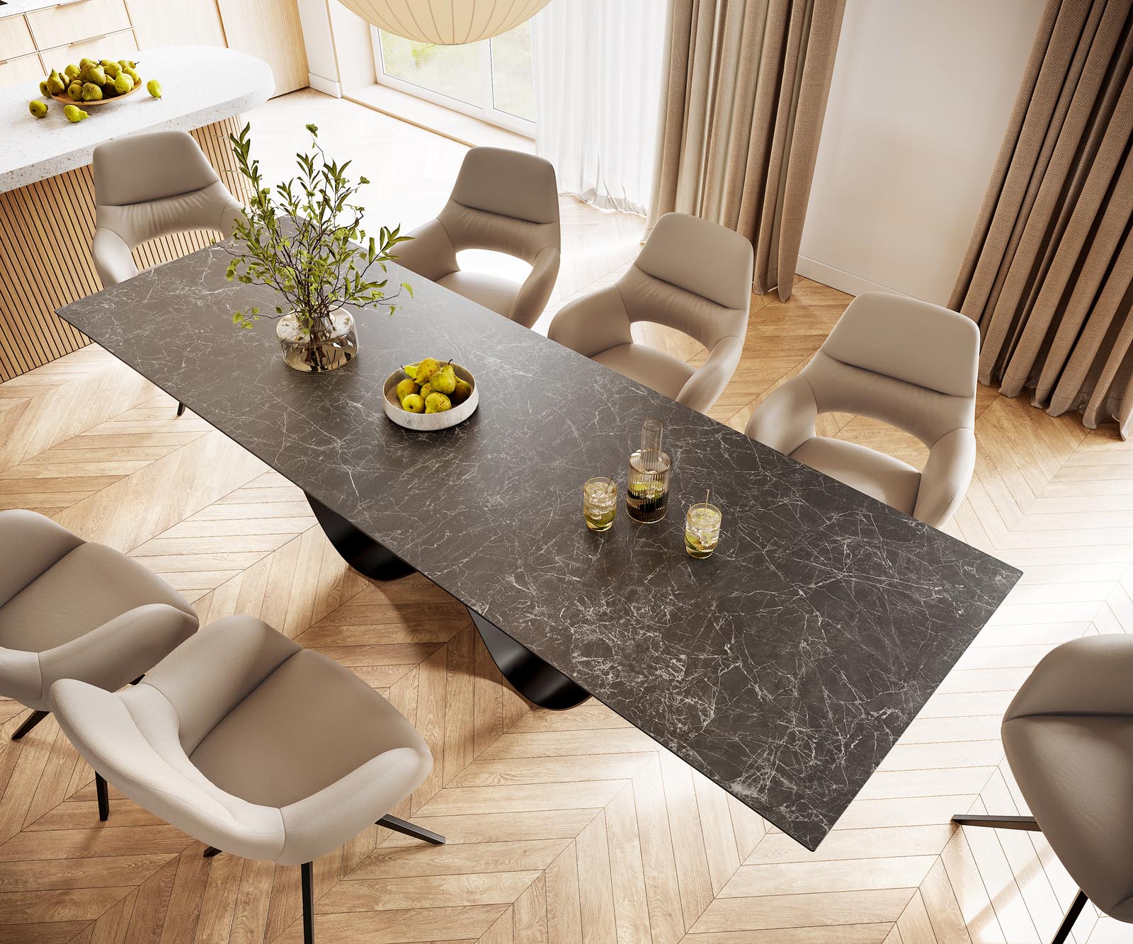 Esstisch Edge 300x100 Keramik Laminam® Nero Greco Anthrazit Infinity Metall Schwarz 4