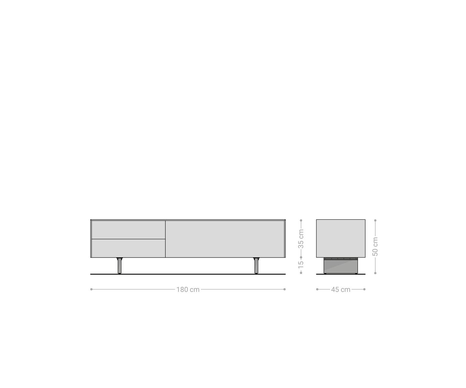 Lowboard Cuor 180 cm Keramik Beton Grau 1 Klappe 2 Schubfächer Fuß Schwebeoptik Acrylglas 6