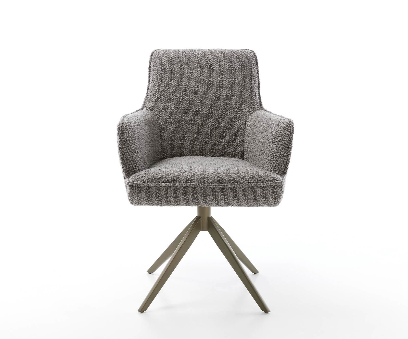 Drehstuhl Heira-Flex mit Armlehnen Bouclé Silbergrau Kreuzgestell breit Effektfinish Titan 360° drehbar Taschenfederkern 1
