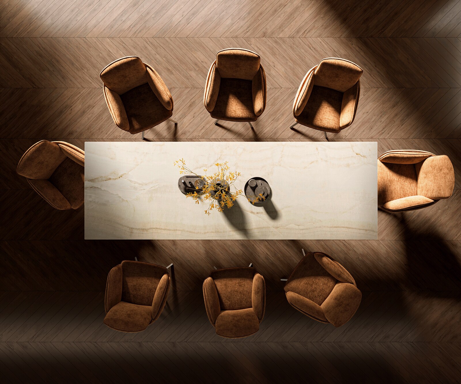 Esstisch Edge 300x100 Keramik Laminam® Onice Oro Edelstahl Schmal 6