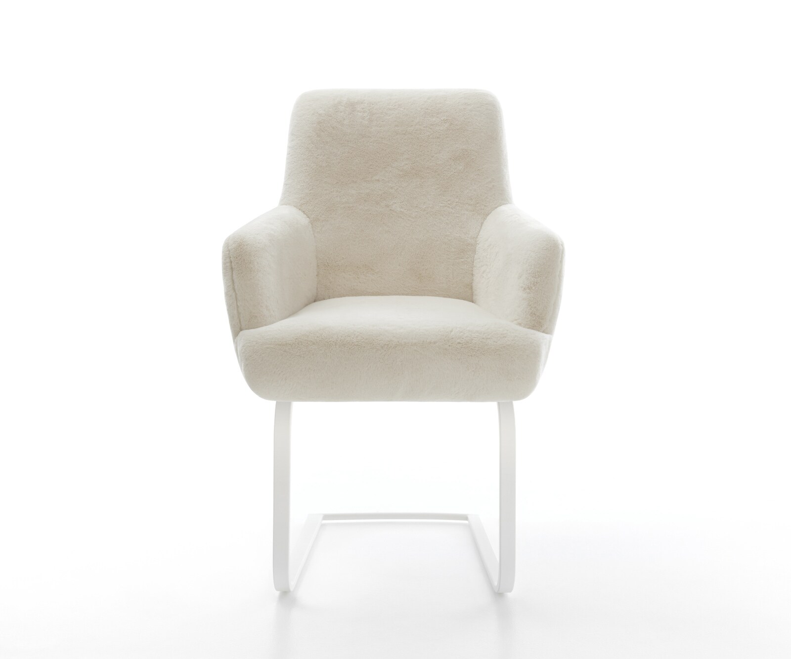 Freischwinger Heira-Flex mit Armlehnen Plüsch Creme-Weiß Freischwinger flach Weiß Taschenfederkern 1