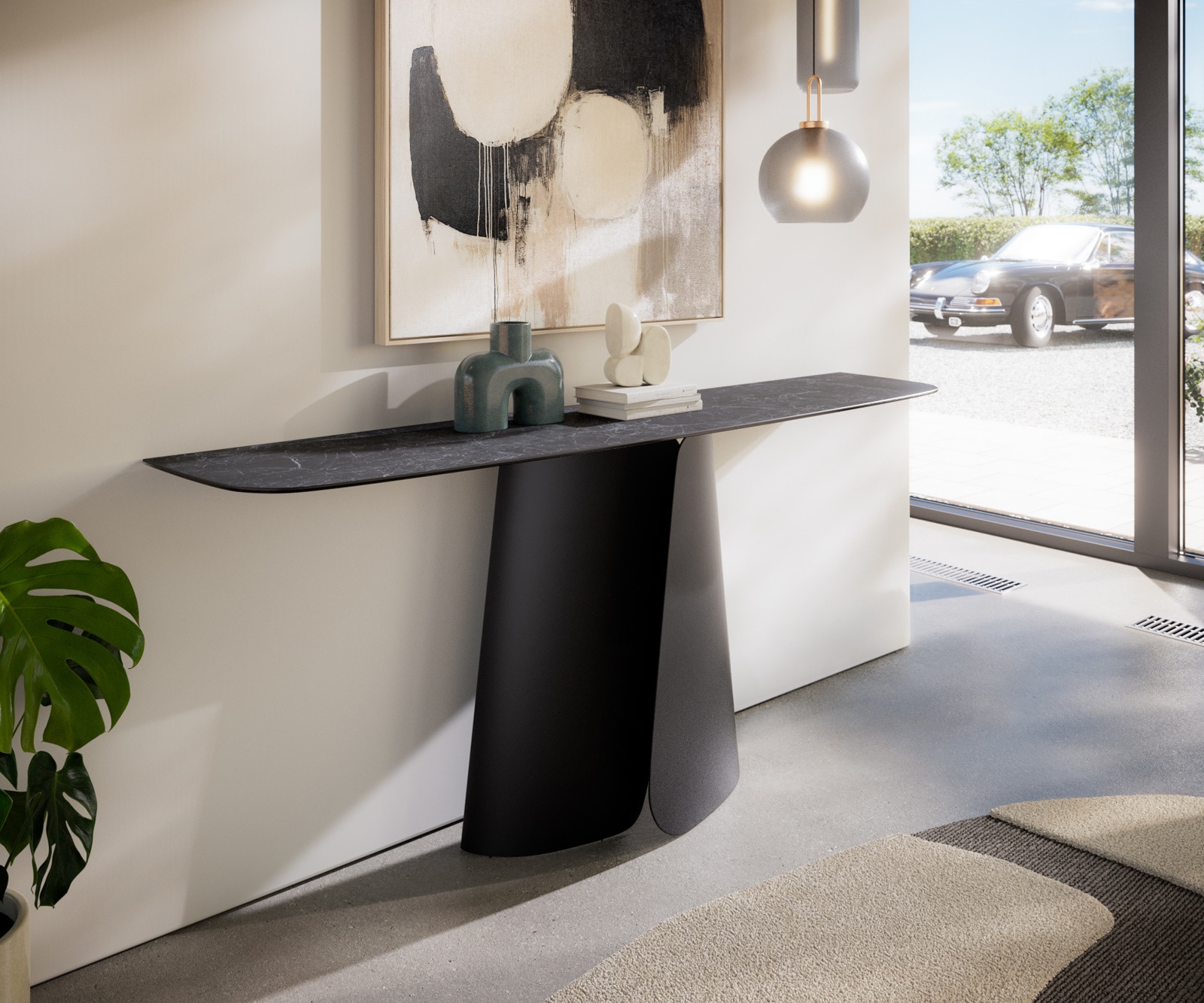 Konsolentisch Edge Boot 180x40 cm Keramik Laminam® Nero Greco Anthrazit Livos Metall Schwarz 4