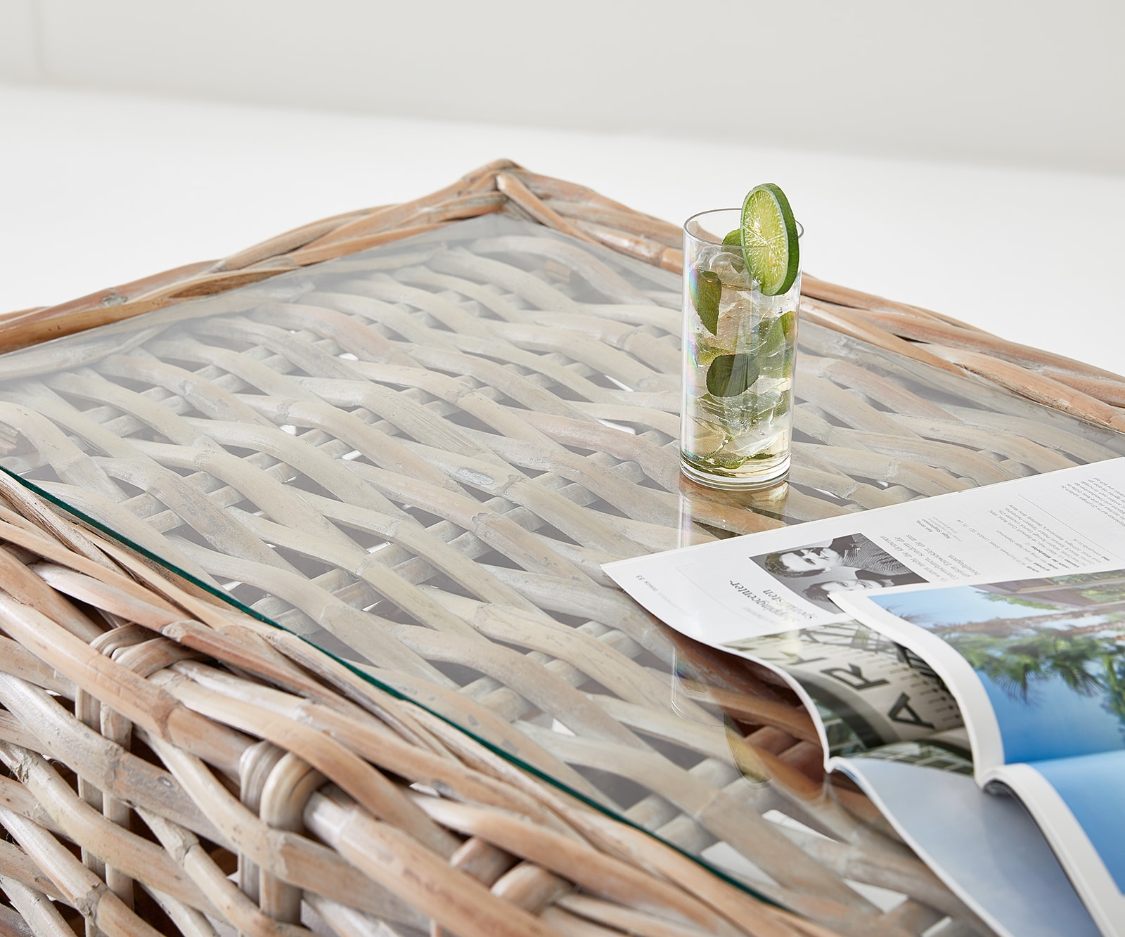 Loungetisch Nizza 133x73 cm Rattan white washed Glasplatte 4