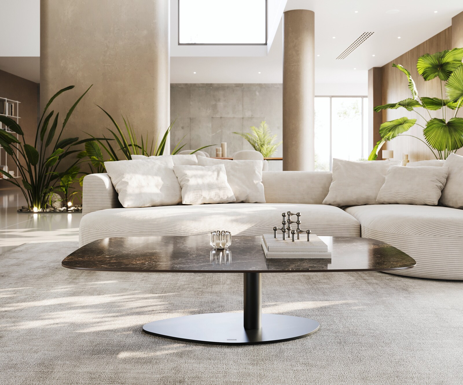 Couchtisch Edge Boot 140x80 cm Keramik Laminam® Emperador Extra Lucidato Dunkelbraun Vibany Metall Schwarz 1