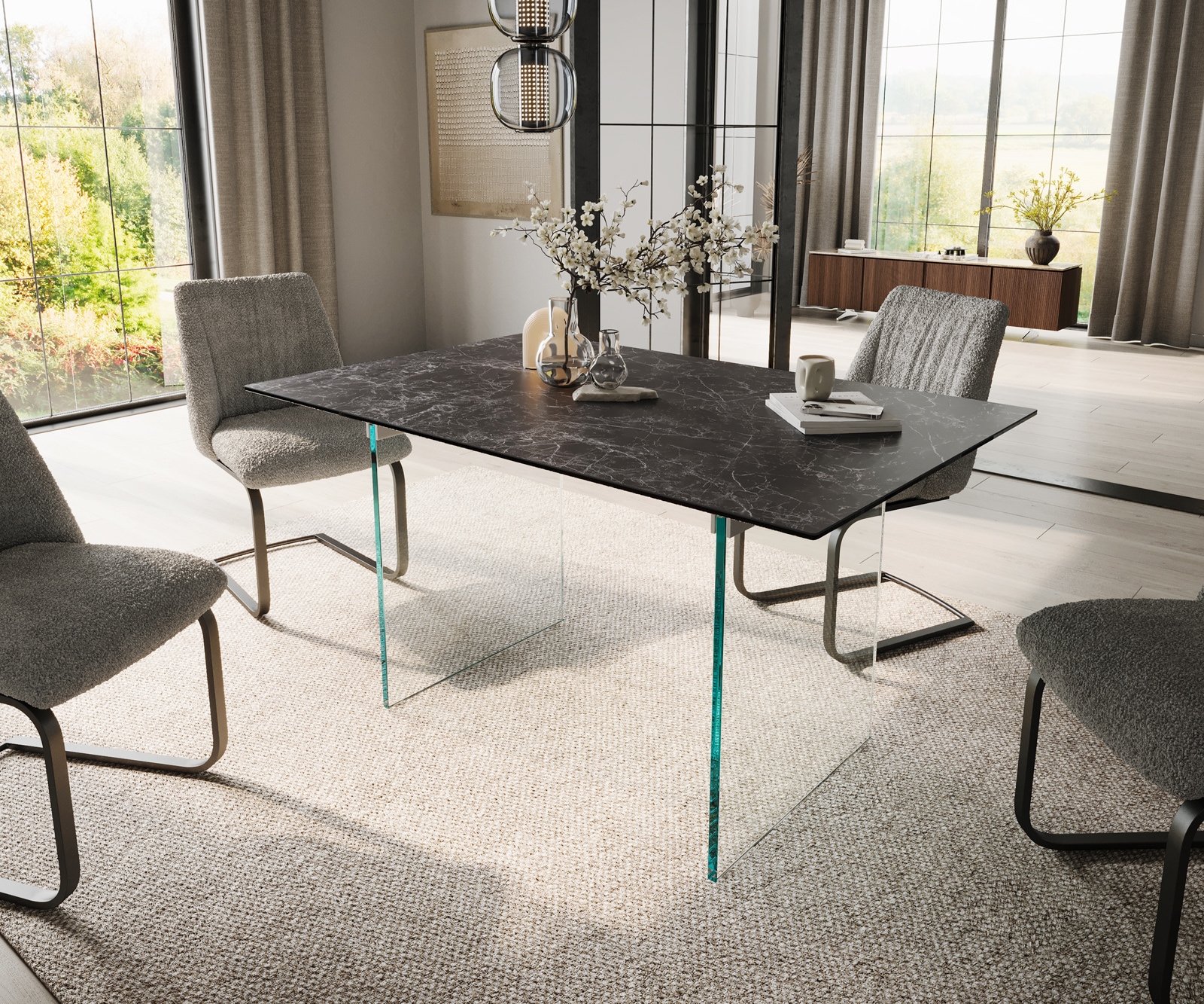 Esstisch Edge 140x90 Keramik Laminam®Nero Greco Anthrazit Gestell Glas Esstisch Edge 140x90 Keramik Laminam®Nero Greco Anthrazit Gestell Glas