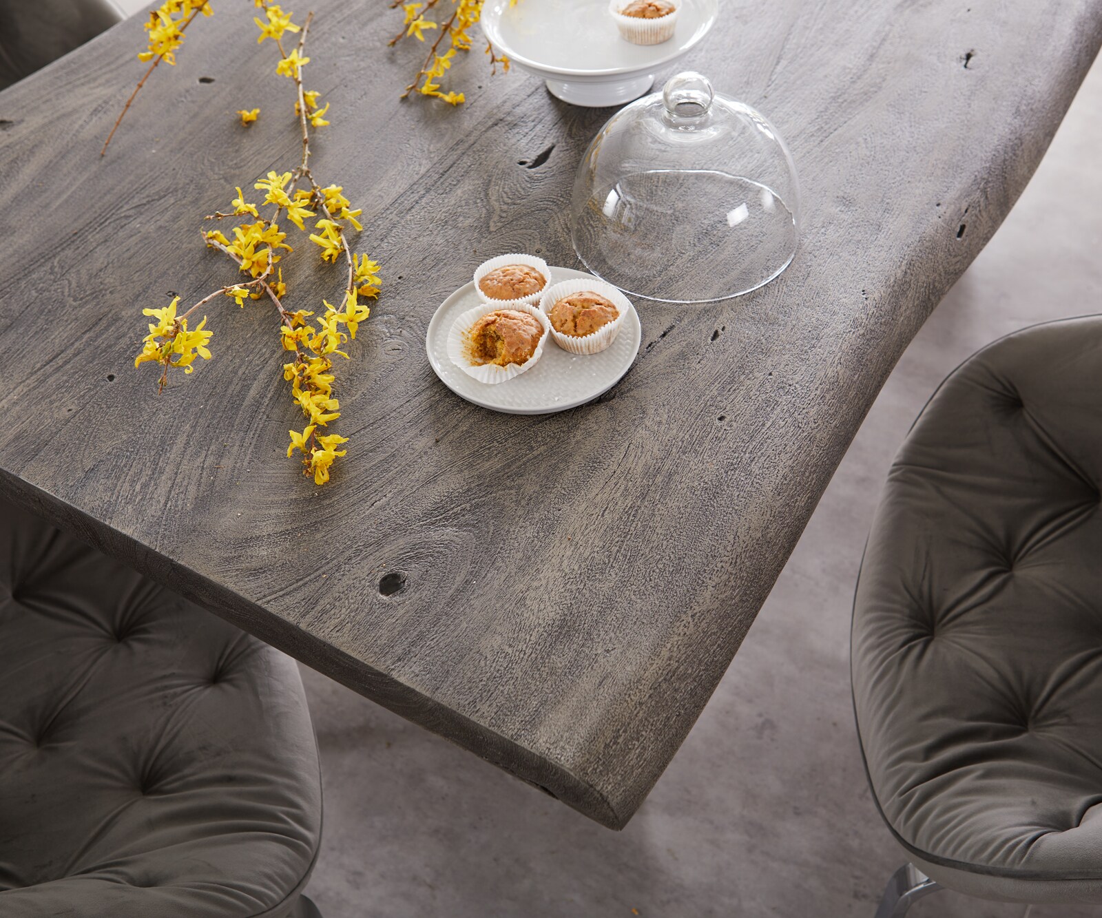 Esstisch Edge 220x100cm XL Akazie Platin Edelstahl breit Live-Edge 6