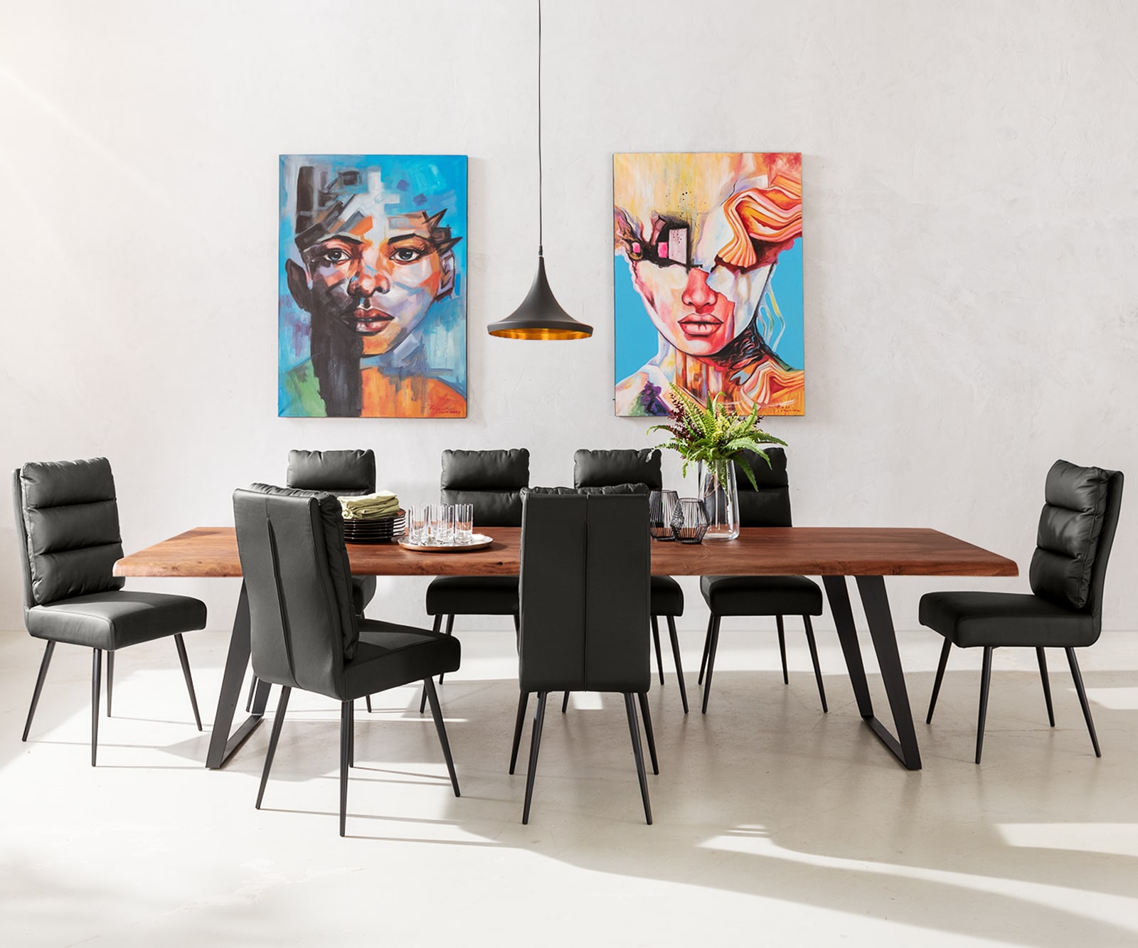 Esstisch Edge 300x100 XL Akazie Braun Metall Schräg Live-Edge 1 Esstisch Edge 300x100 XL Akazie Braun Metall Schräg Live-Edge 1