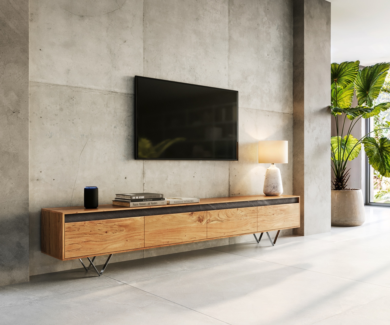 Lowboard Stonegrace Massivholz Schiefer Lowboard Stonegrace Massivholz Schiefer