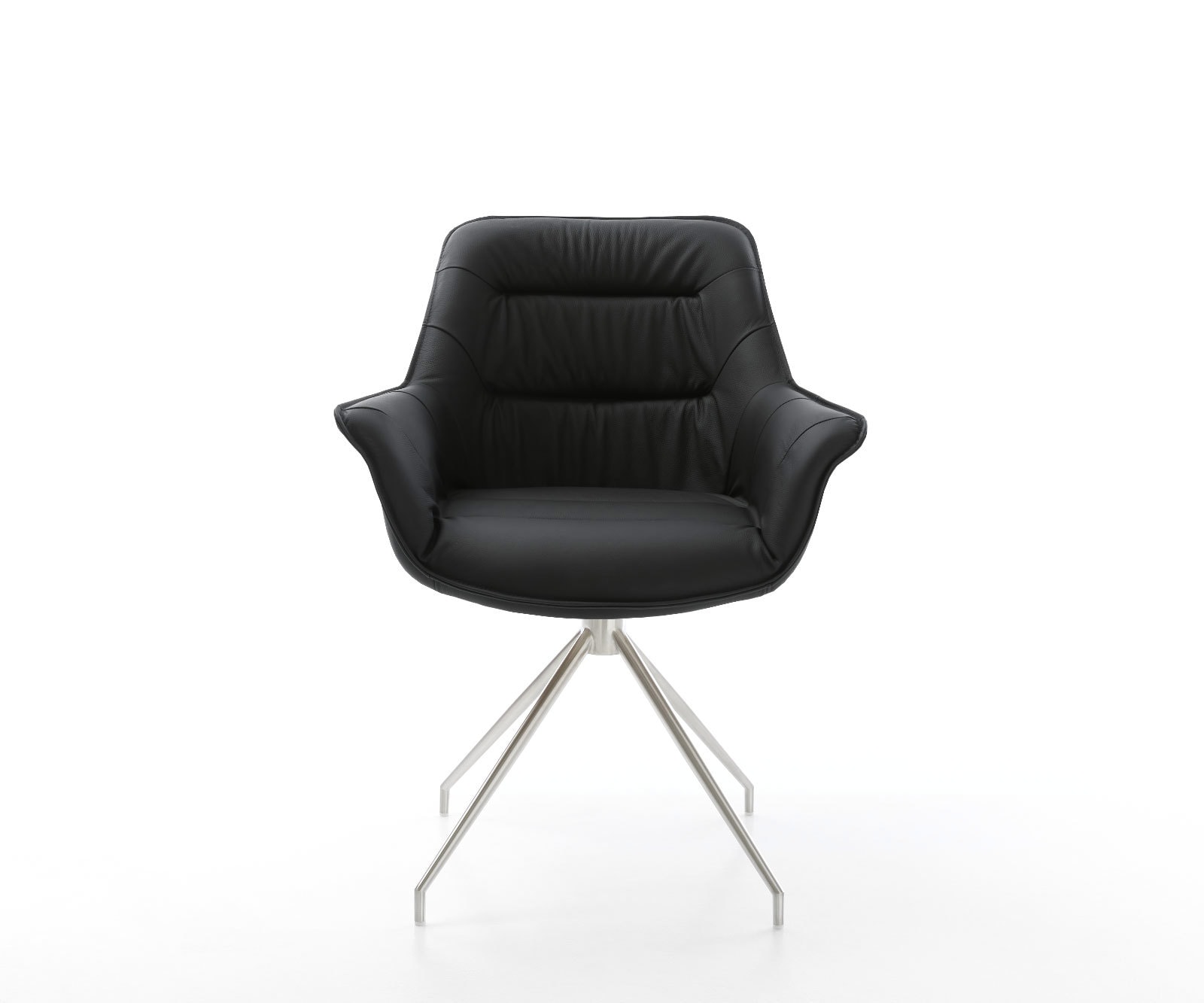 Esszimmerstuhl Kaira-Flex Echt-Leder Schwarz Kreuzgestell konisch Edelstahl 1 Esszimmerstuhl Kaira-Flex Echt-Leder Schwarz Kreuzgestell konisch Edelstahl 1