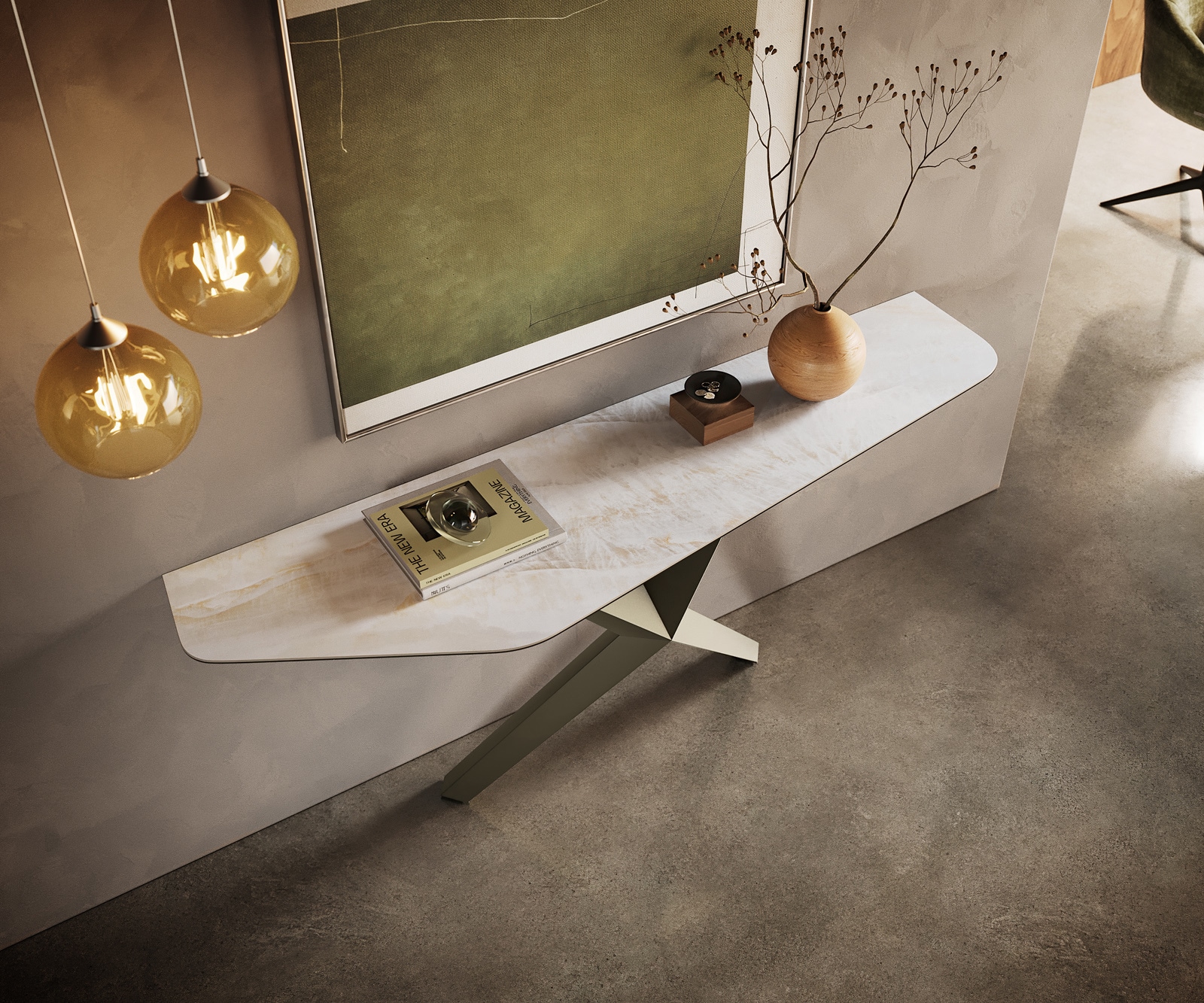 Konsolentisch Edge Polygonal 180x50 cm Keramik Onyx Pearl Zentharo Metall Effektfinish Titan 2