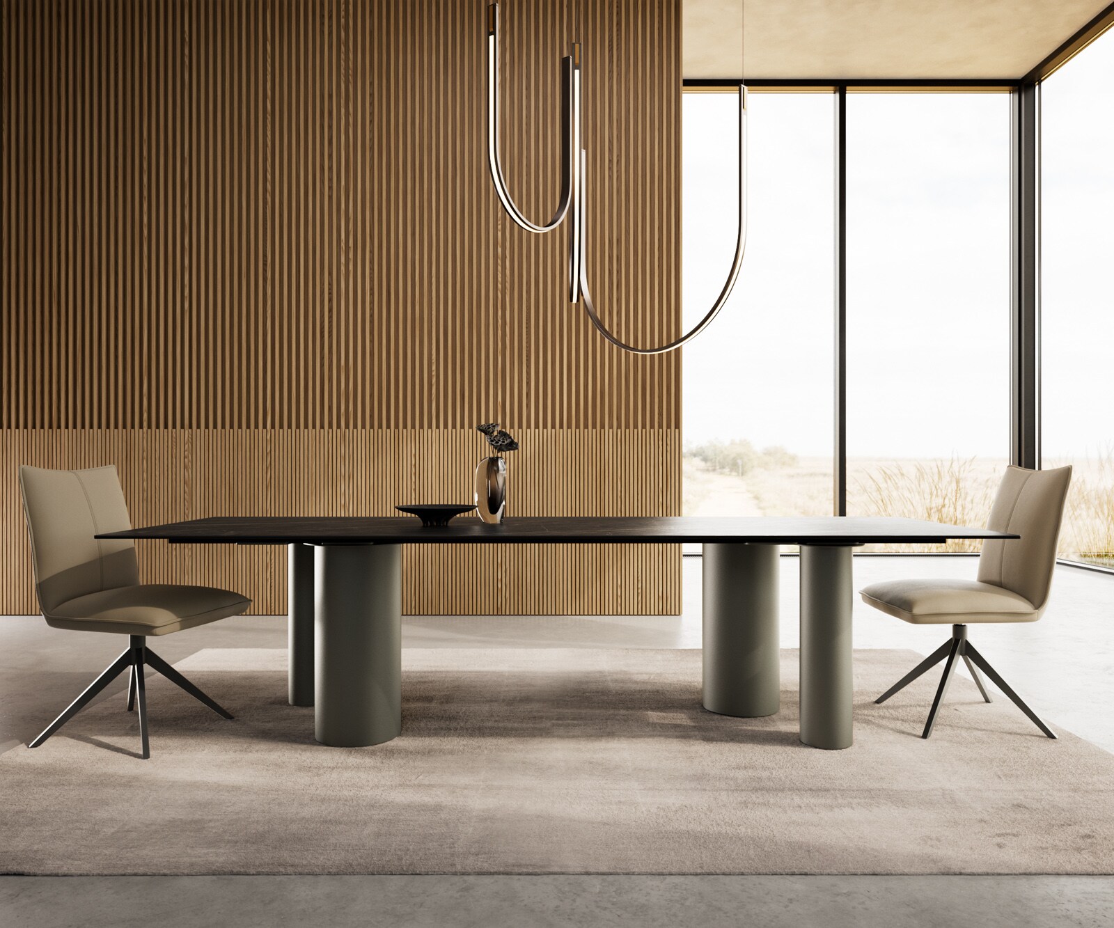 Esstisch Edge 300x100 Keramik Laminam®Noir Desir Braun Pilier Metall Effektfinish Titan 2