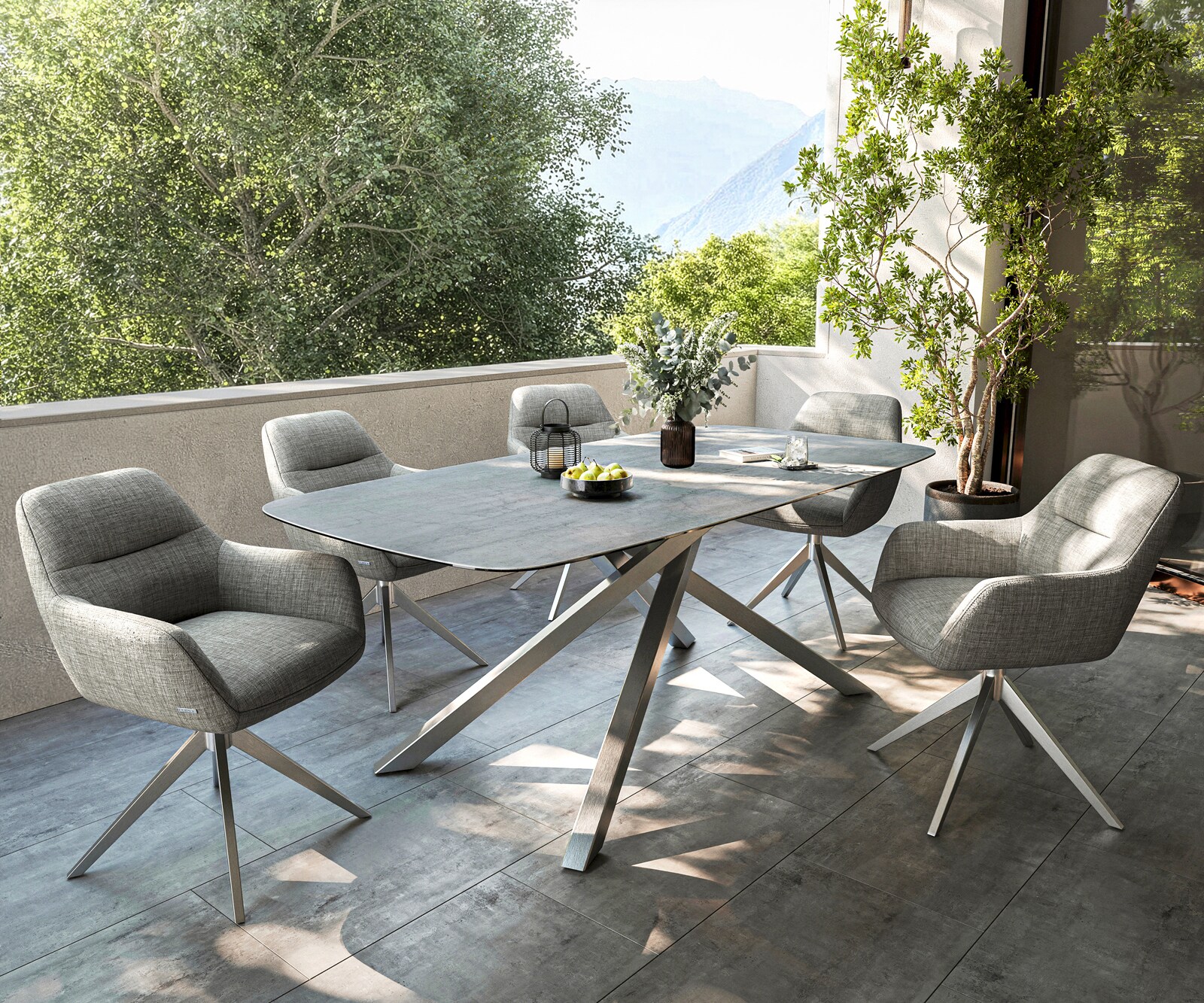 Outdoortisch Edge Boot 200x100 cm Keramik Beton Grau Kreuzgestell Rechteck Edelstahl 7