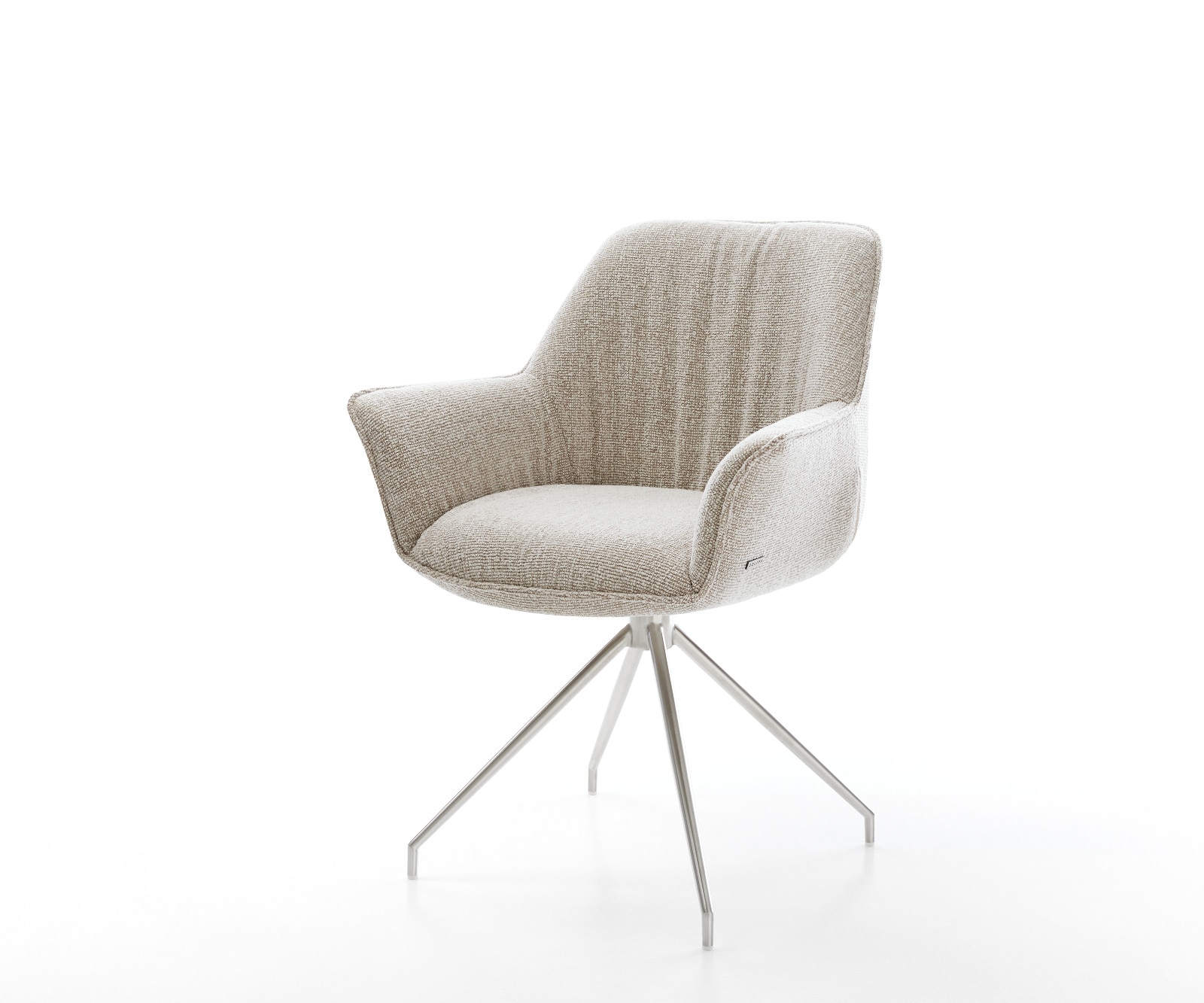 Esszimmerstuhl Keila-Flex mit Armlehnen Webstoff Soft Beige Kreuzgestell konisch Edelstahl