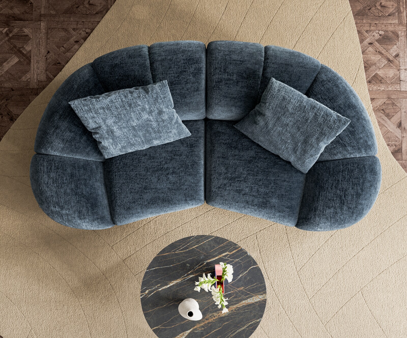 2-Sitzer Lunna 280x170 cm Chenille Blau 2 Kissen 6