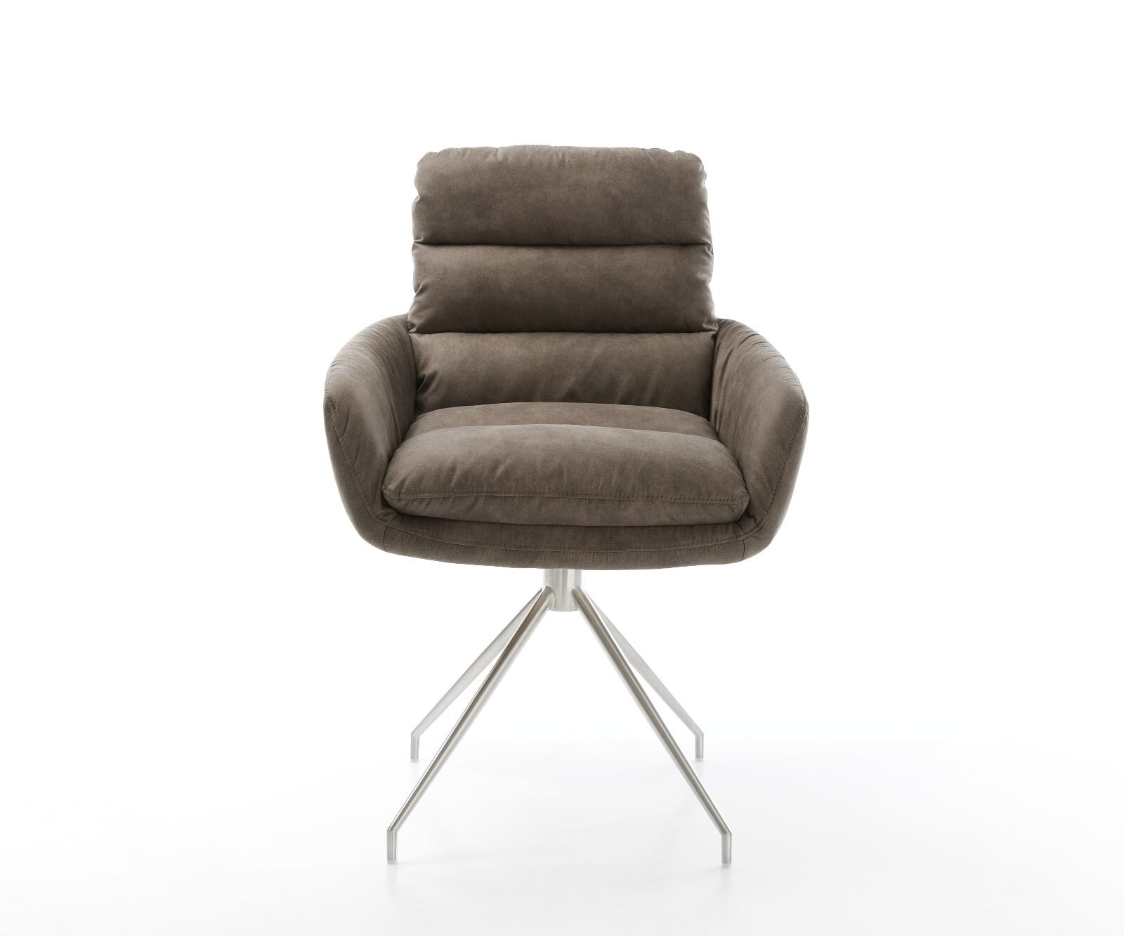 Esszimmerstuhl Abelia-Flex mit Armlehnen Mikrofaser Taupe Vintage Kreuzgestell konisch Edelstahl 2