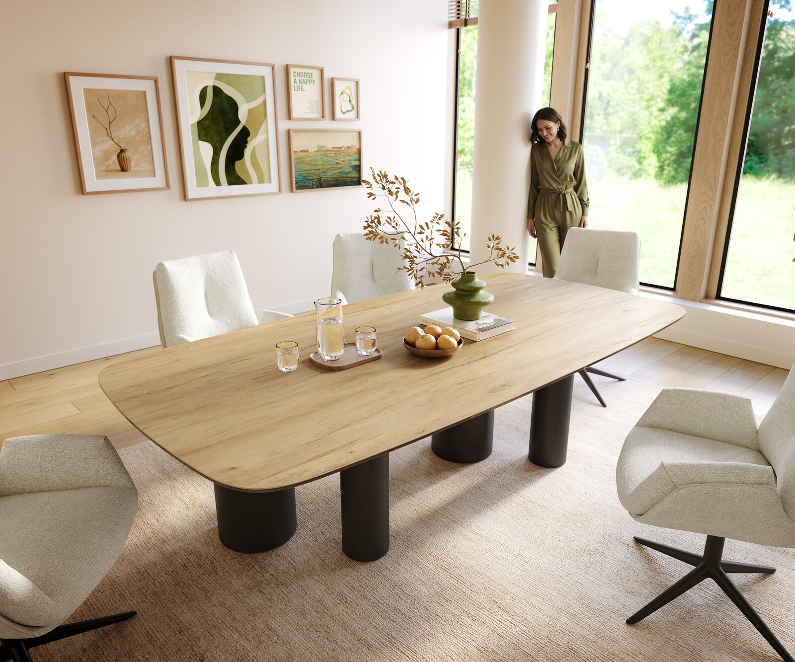 Esstisch Edge Boot 240x120 cm Keramik Laminam® Sabbia Eichefarbig Pilier Metall Schwarz 1