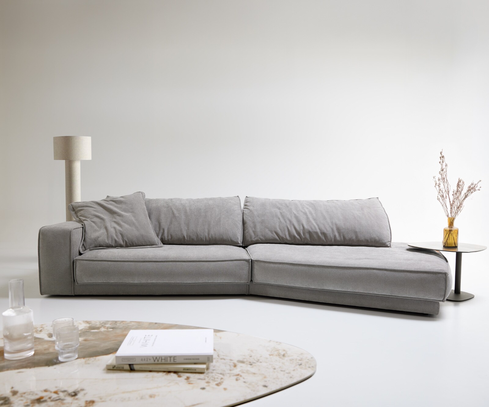 Big-Sofa Snoosh 400x150 cm Strukturstoff Soft Grau Recamiere rechts 3