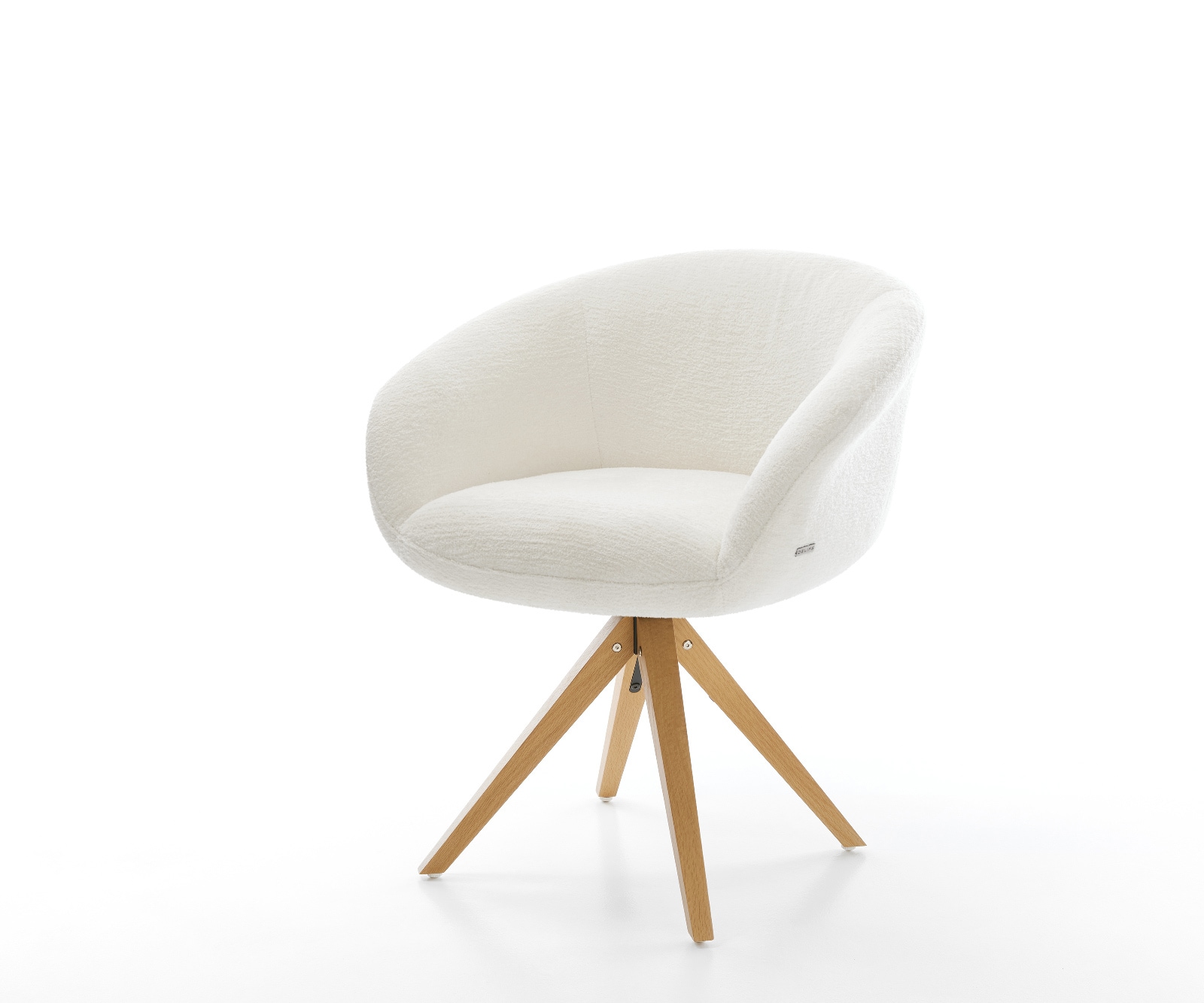 Drehstuhl Vinka-Flex mit Armlehnen Bouclé Soft Beige Holzgestell kantig Natur 360° drehbar Taschenfederkern