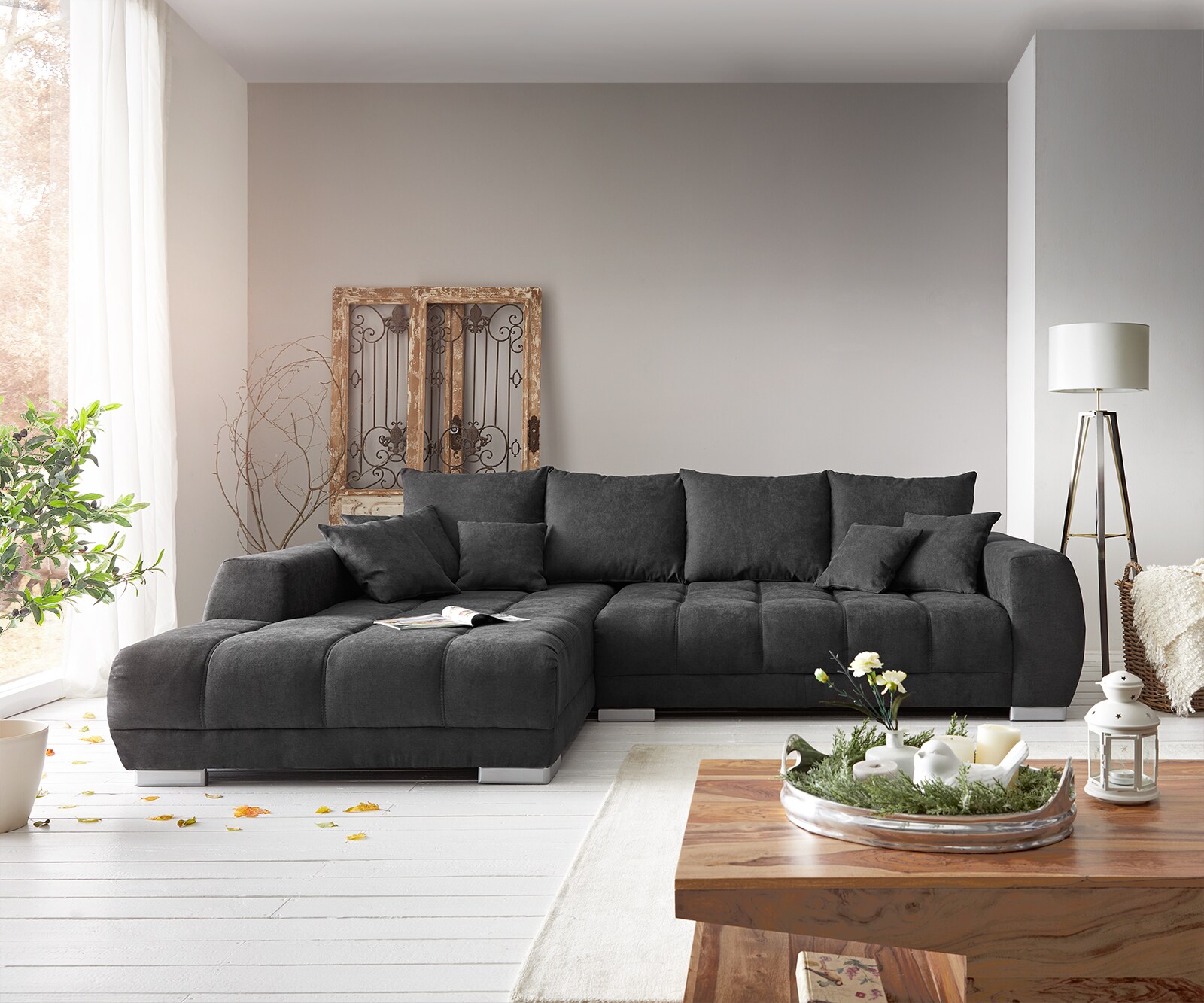 Ecksofa Josea 300x220 cm Mikrofaser Schwarz Recamiere links 1