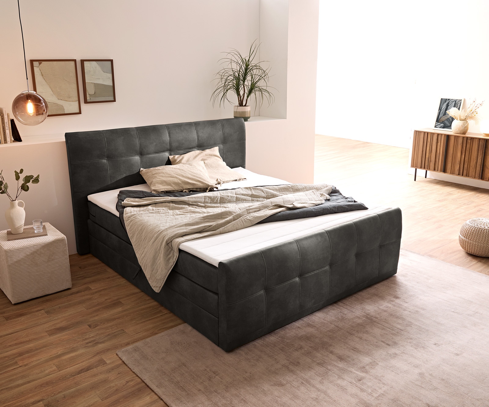 Boxspringbett Amarillo 180x200 cm Anthrazit mit Bettkasten 3 Boxspringbett Amarillo 180x200 cm Anthrazit mit Bettkasten 3