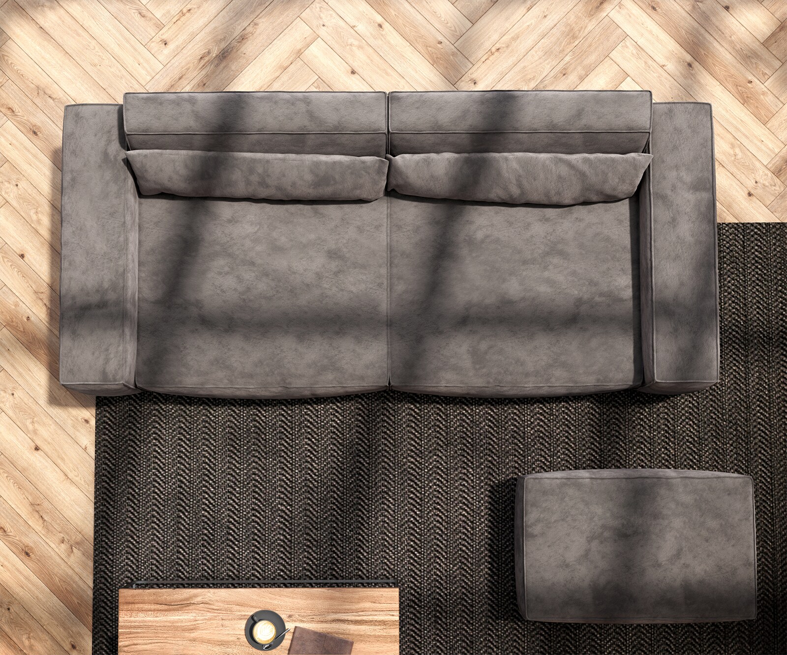 Big-Sofa Sirpio 230x95 cm Mikrofaser Khakibraun mit Hocker 5
