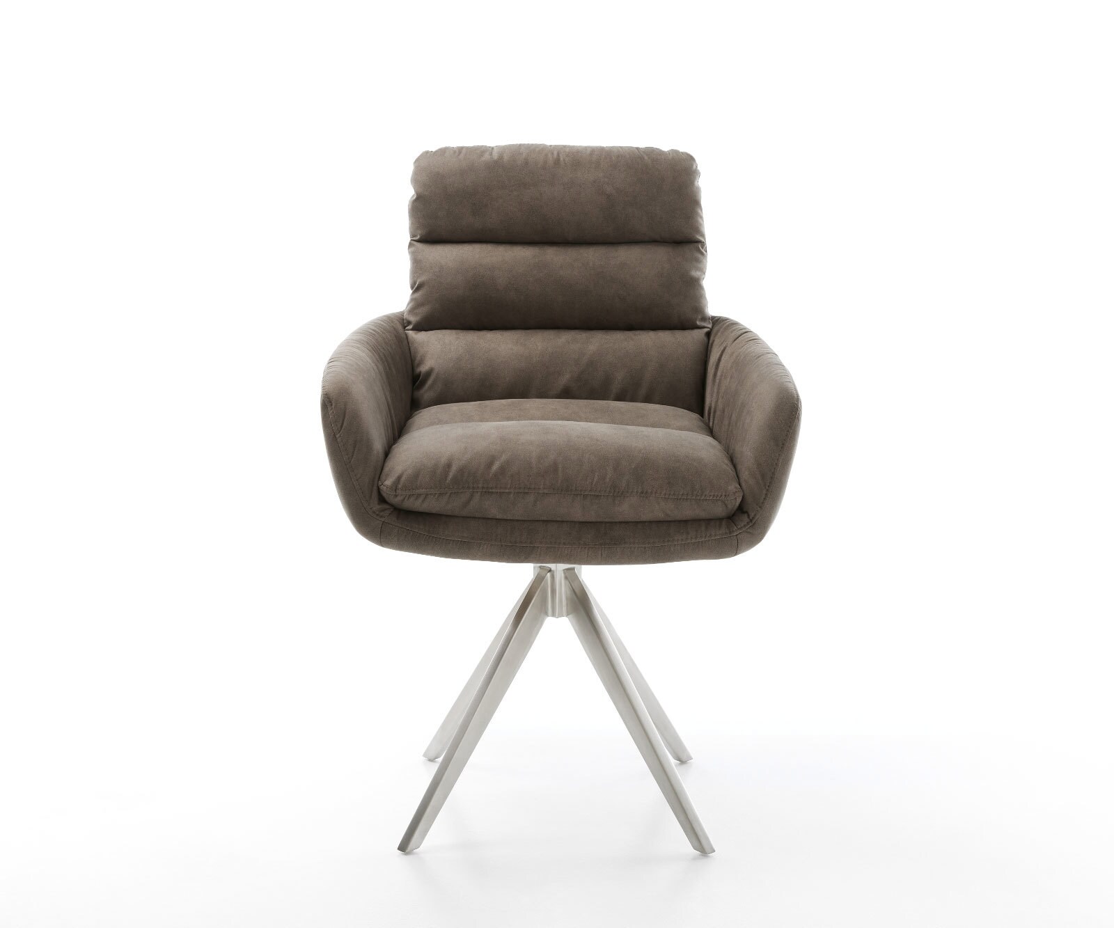 Esszimmerstuhl Abelia-Flex mit Armlehnen Mikrofaser Taupe Vintage Kreuzgestell kantig Edelstahl 1
