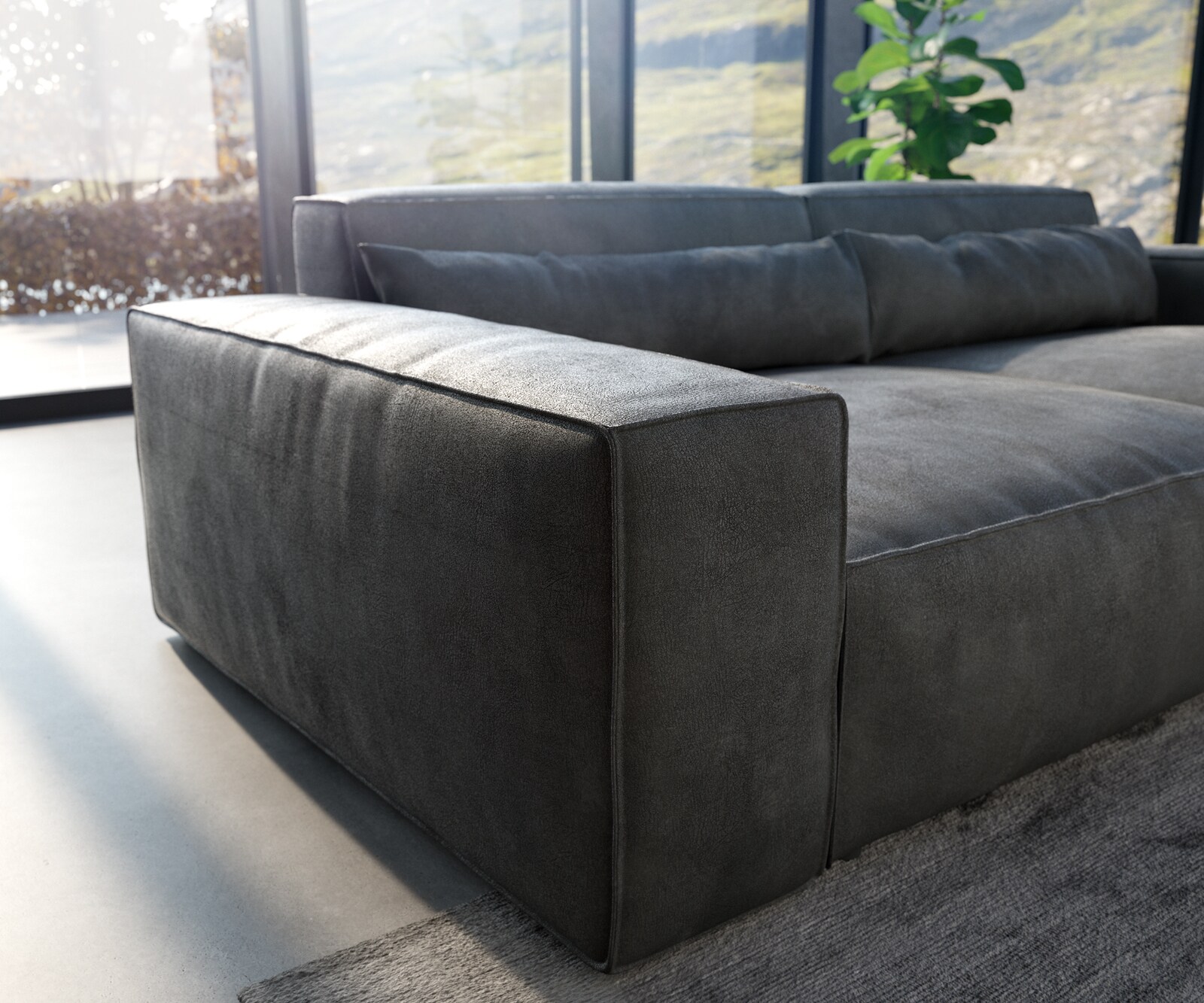 Big-Sofa Sirpio XL 270x130 cm Lederimitat Vintage Anthrazit 4