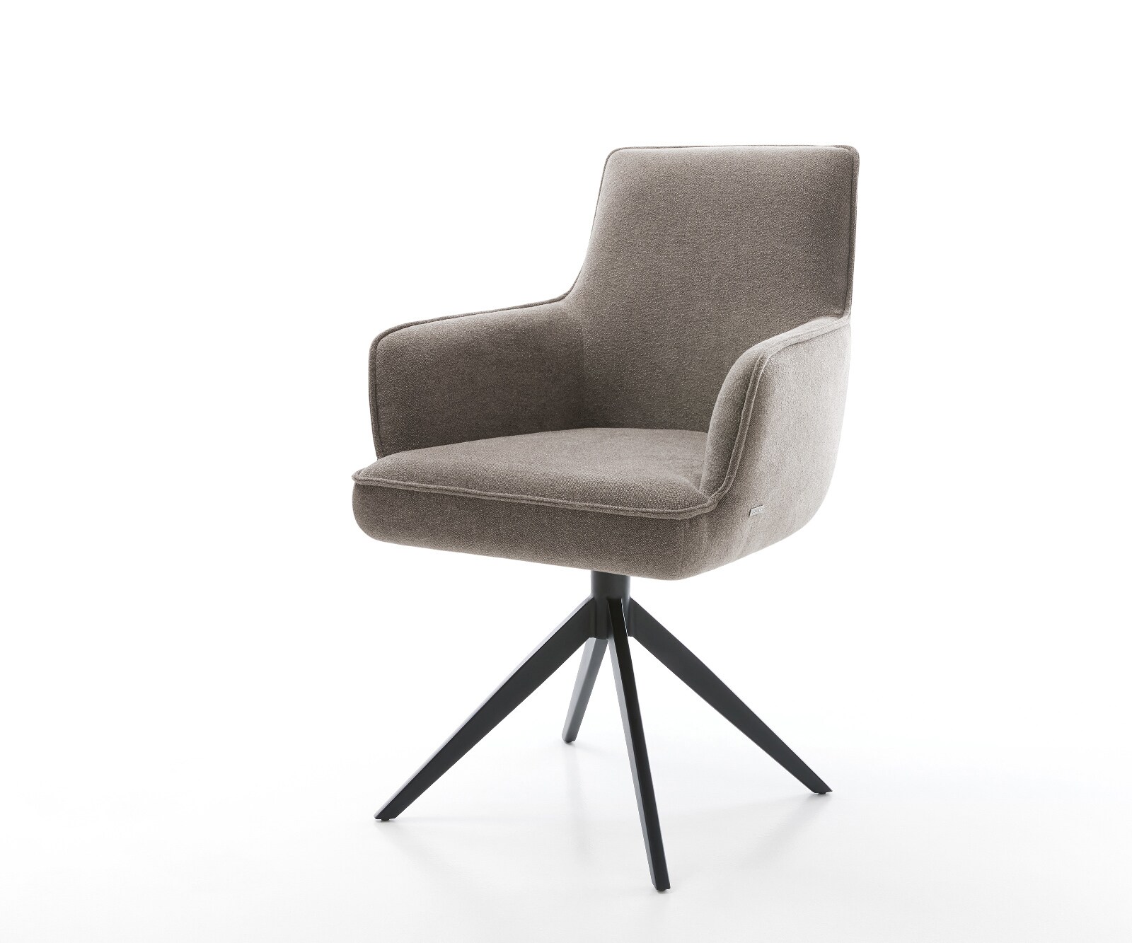 Drehstuhl Heira-Flex mit Armlehnen Strukturstoff Soft Taupe Kreuzgestell breit Schwarz 360° drehbar Wippfunktion Taschenfederkern