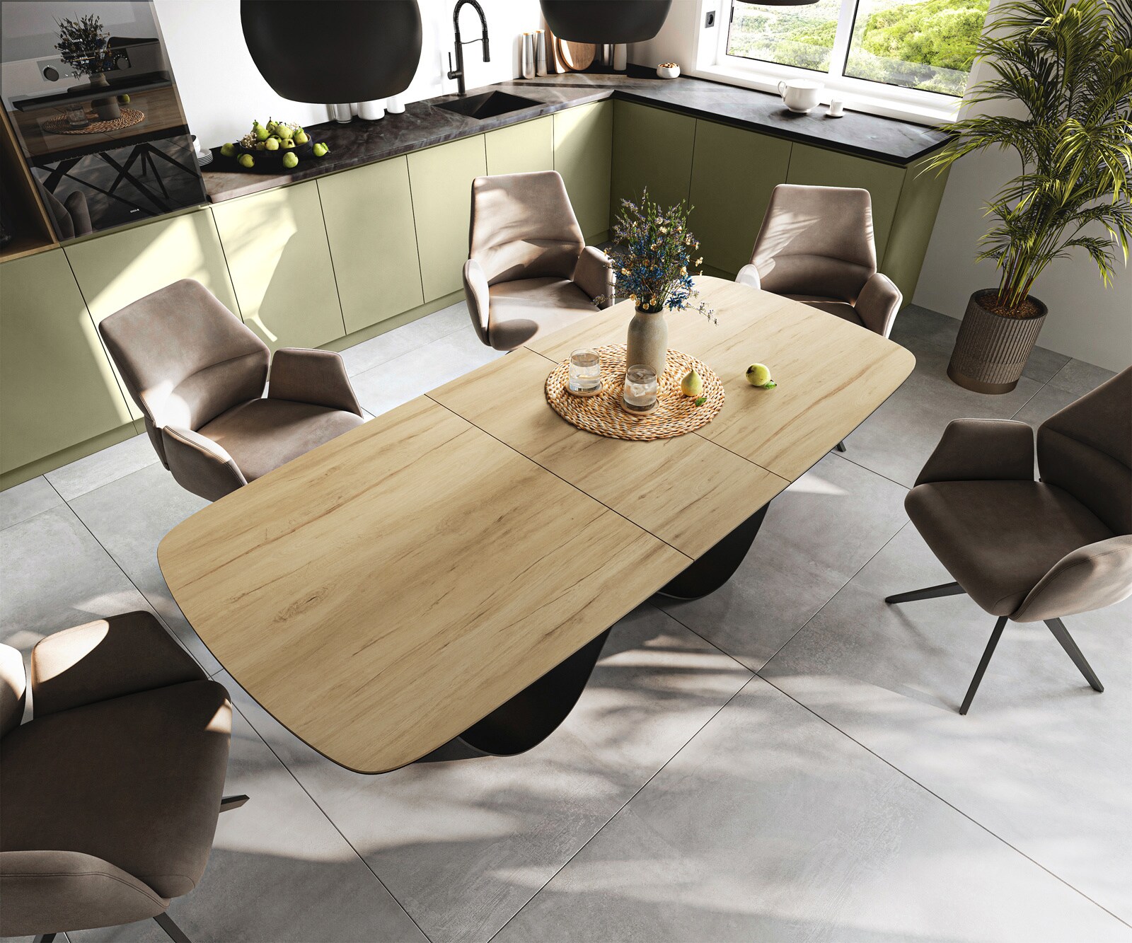 Esstisch Edge Boot 180-220x100 cm Keramik Laminam® Sabbia Eichefarbig Infinity Metall Schwarz ausziehbar 4